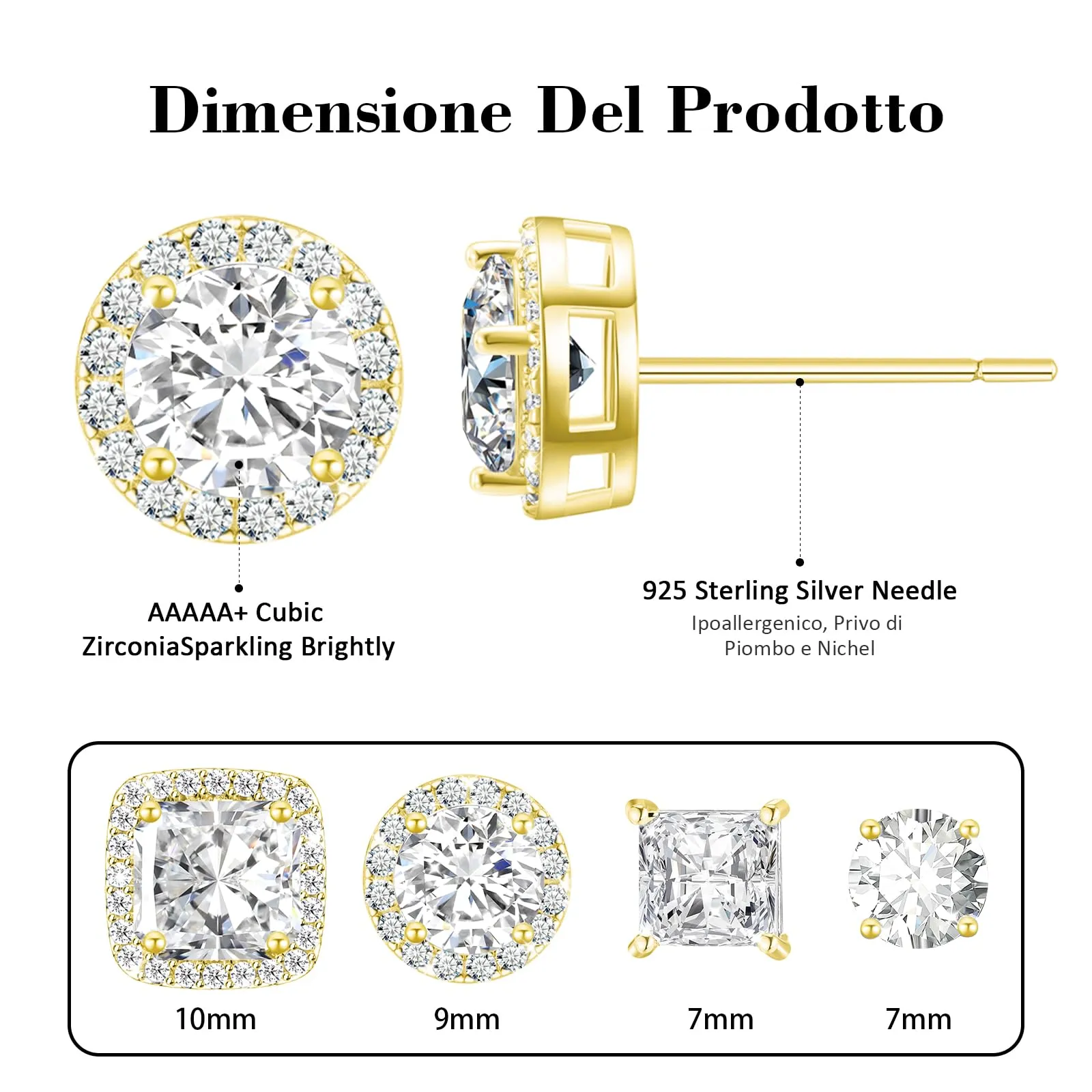 J.Fée Set 4 Paia Orecchini Uomo e Donna in Argento 925 e Oro con Zirconi - immagine 2