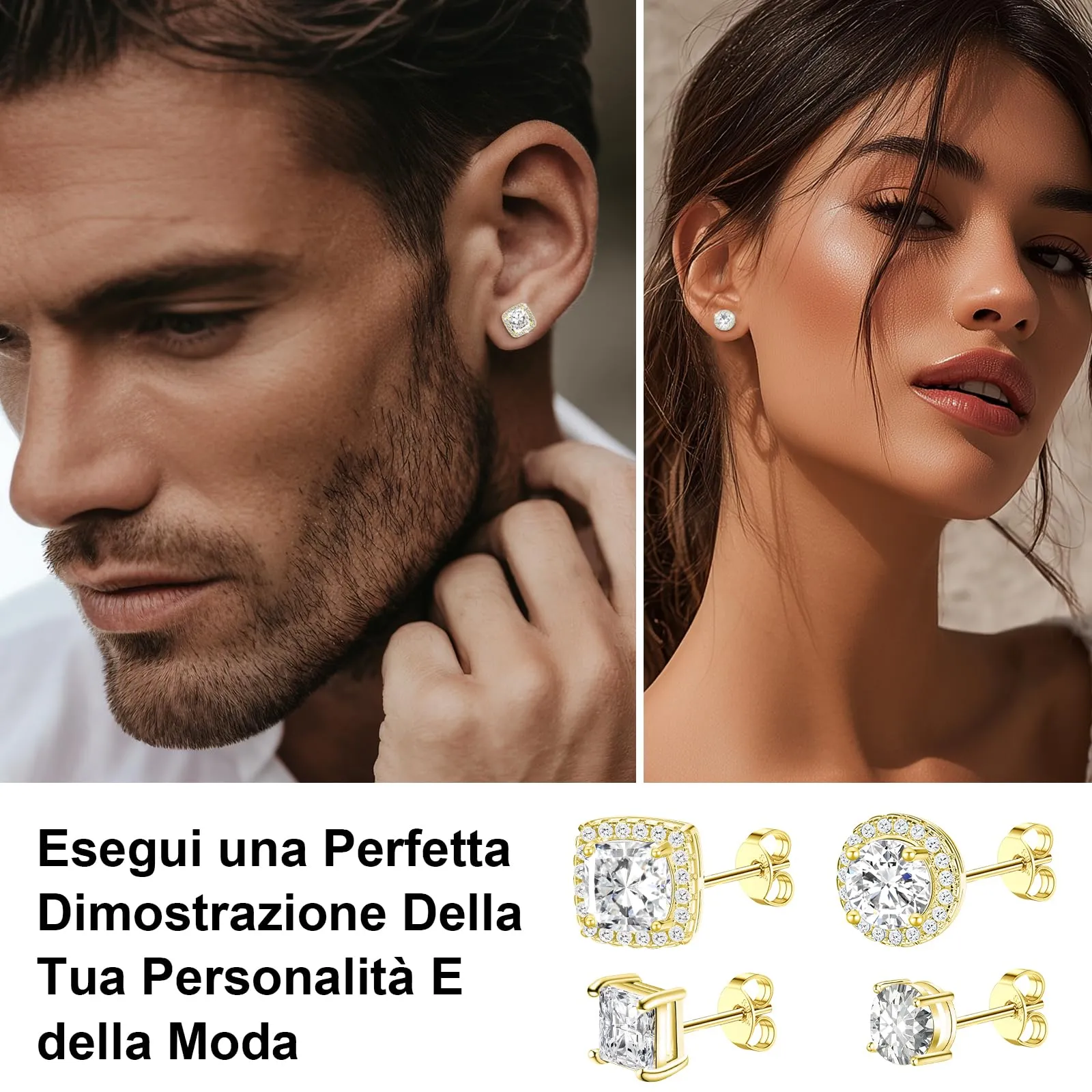 J.Fée Set 4 Paia Orecchini Uomo e Donna in Argento 925 e Oro con Zirconi - immagine 3