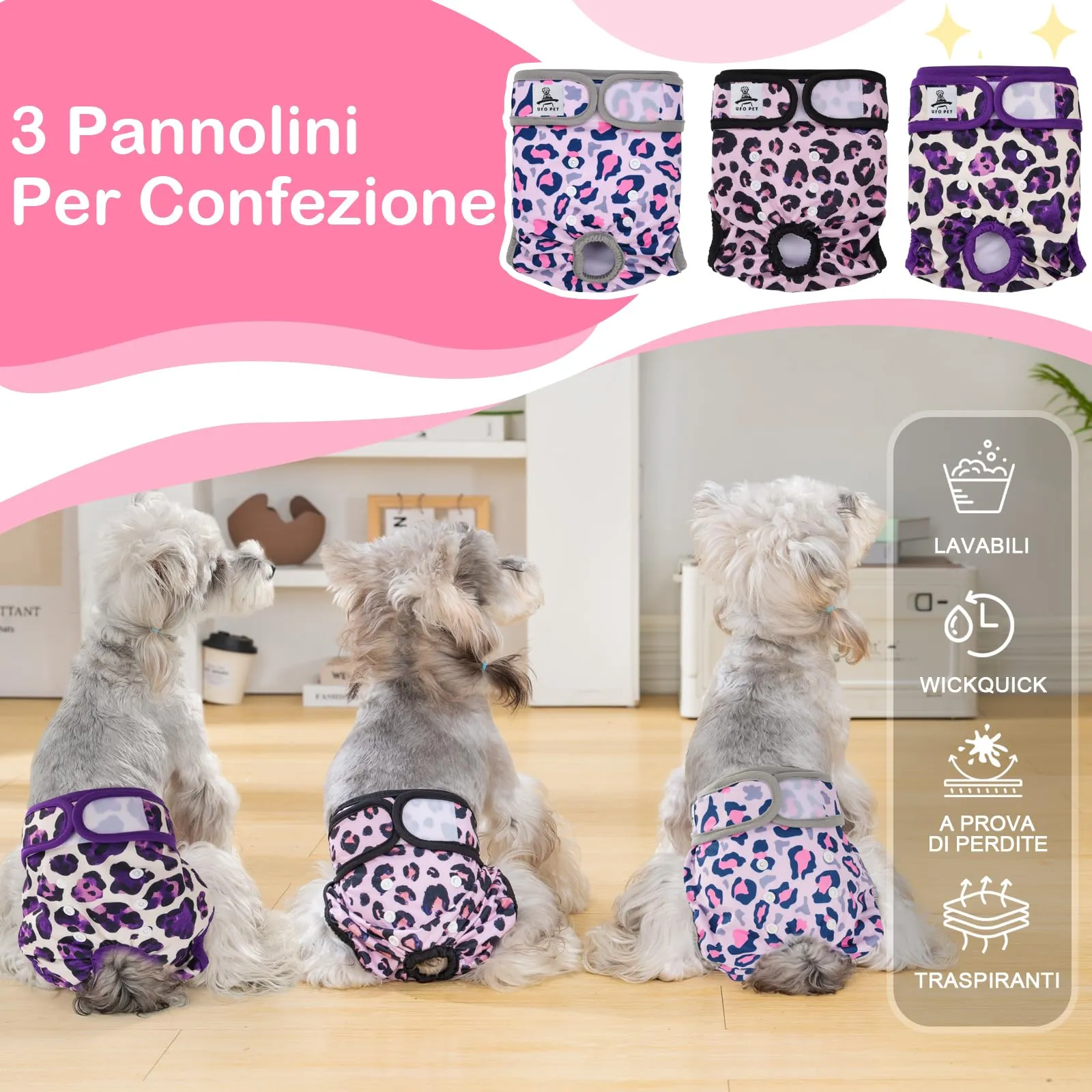 UFO PET Mutandine Lavabili per Cane Femmina, Taglia S, 3 Pezzi - immagine 3