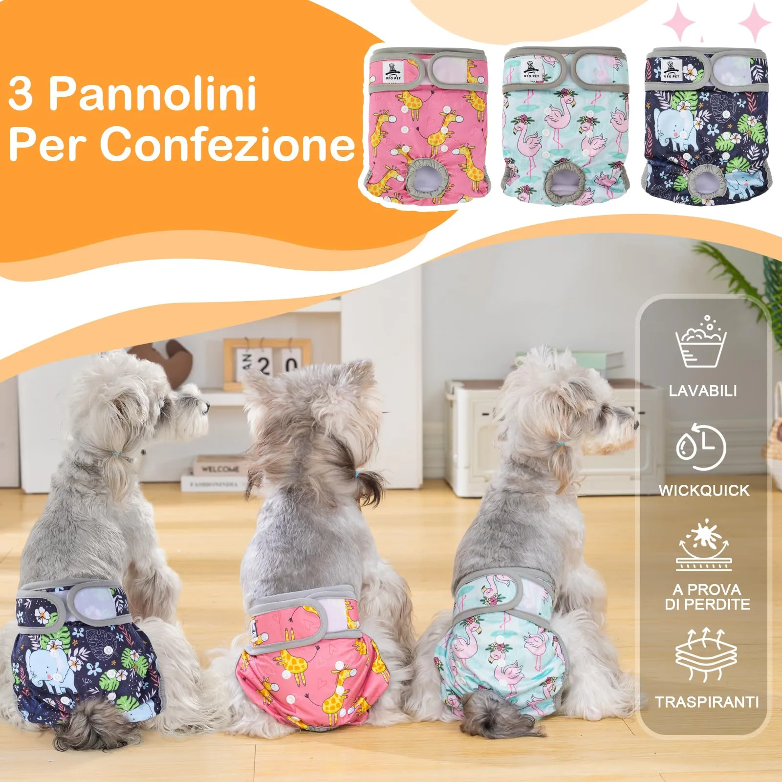UFO PET Mutandine Lavabili per Cane Femmina, XS (3 Pezzi) - immagine 3