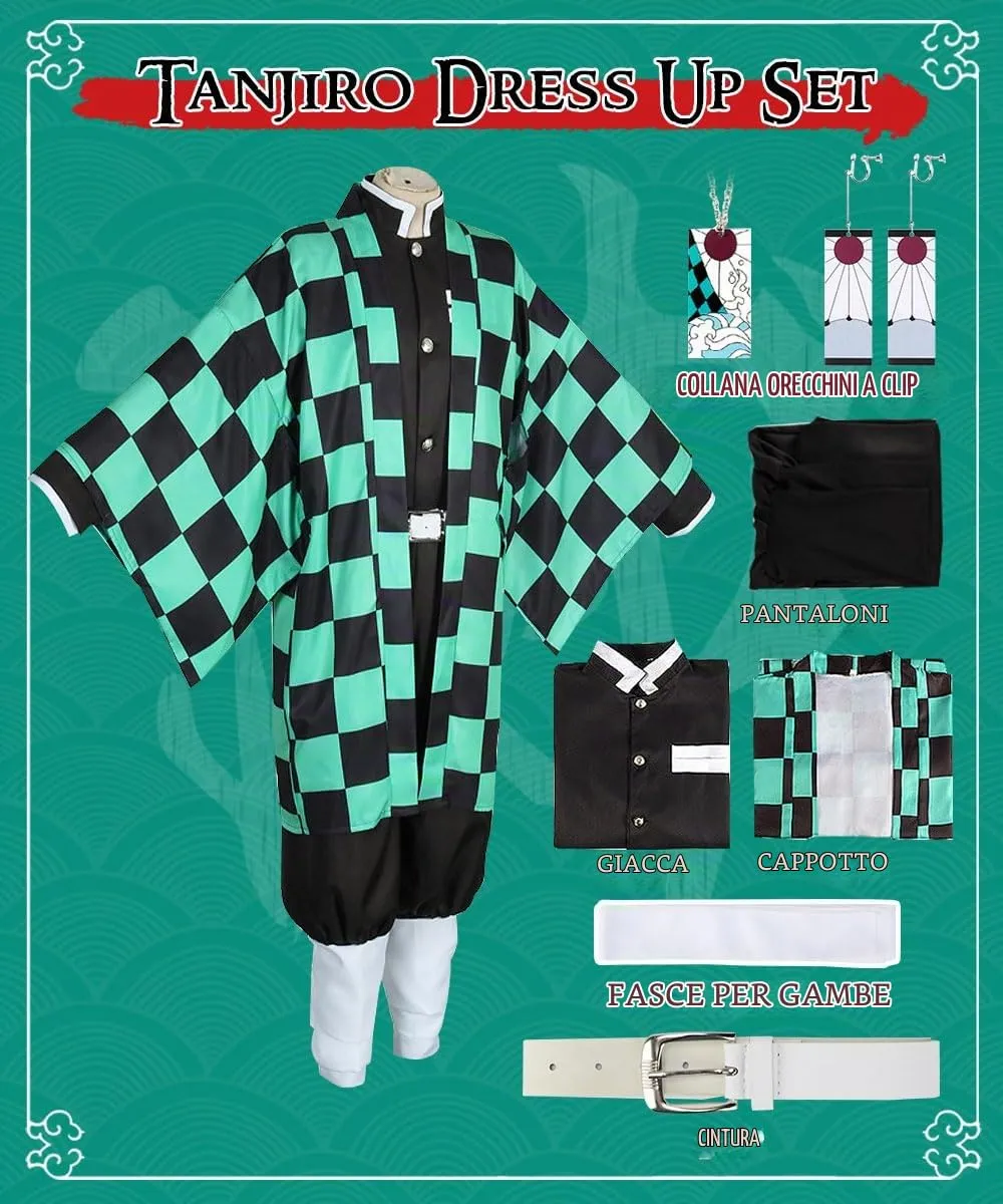 YYDSXK Cosplay Costume Tanjiro Set di Kimono e Mantello per Bambini - immagine 3