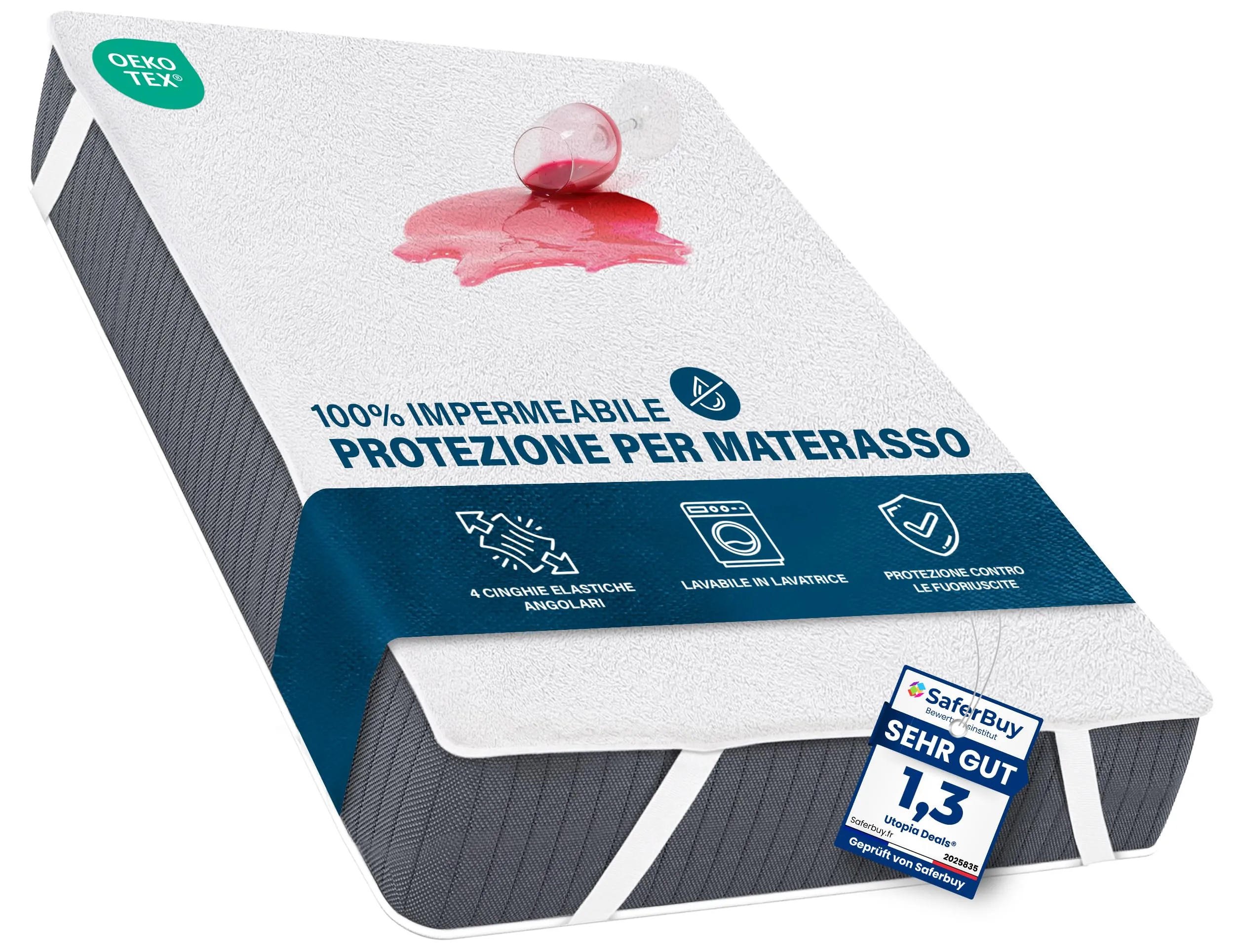Utopia Bedding Coprimaterasso Impermeabile, 120x190 cm, Bianco - immagine 1