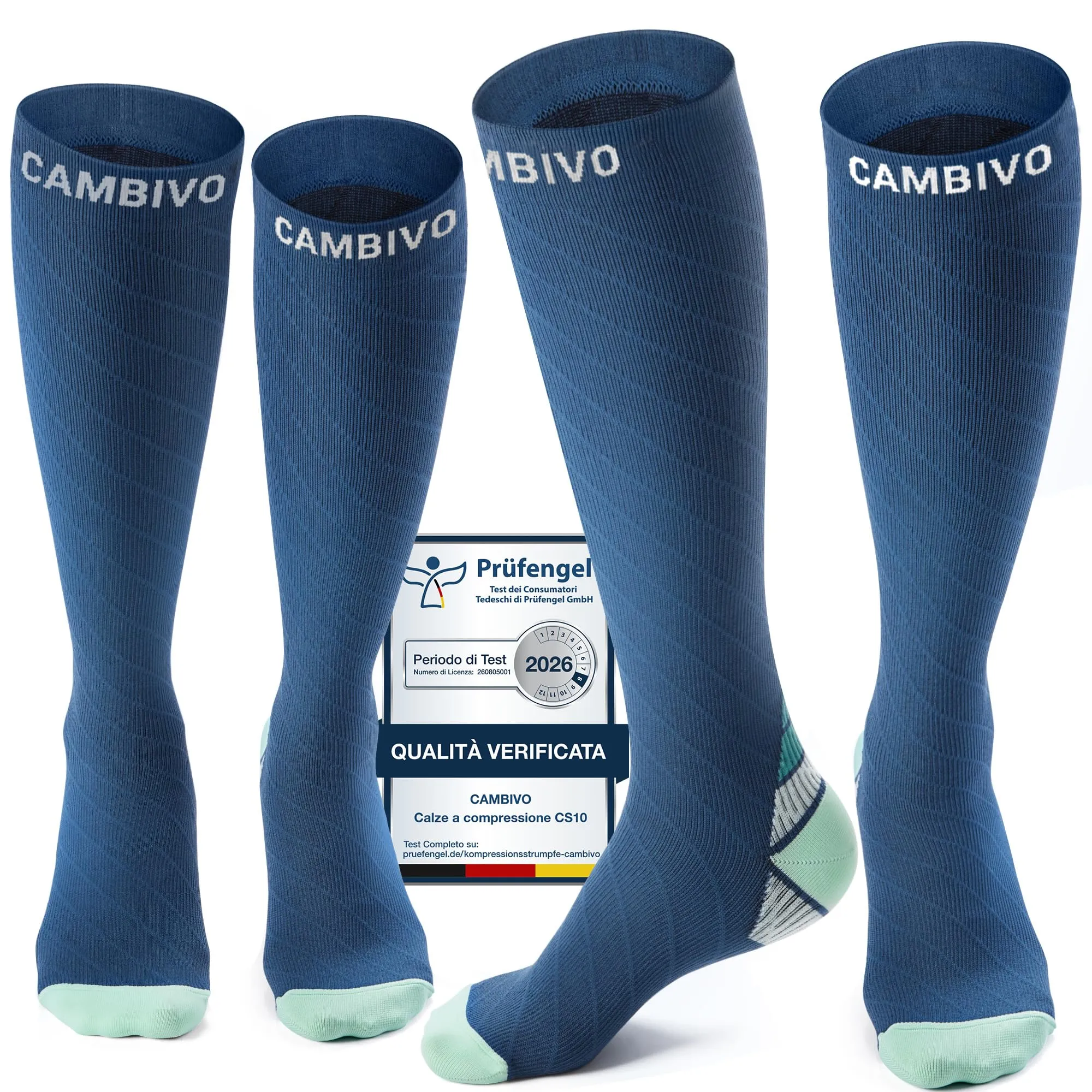 CAMBIVO Calze Compressione Graduata 20-30 mmHg, 2 Paia, Antiscivolo per Sport e Recupero - immagine 1