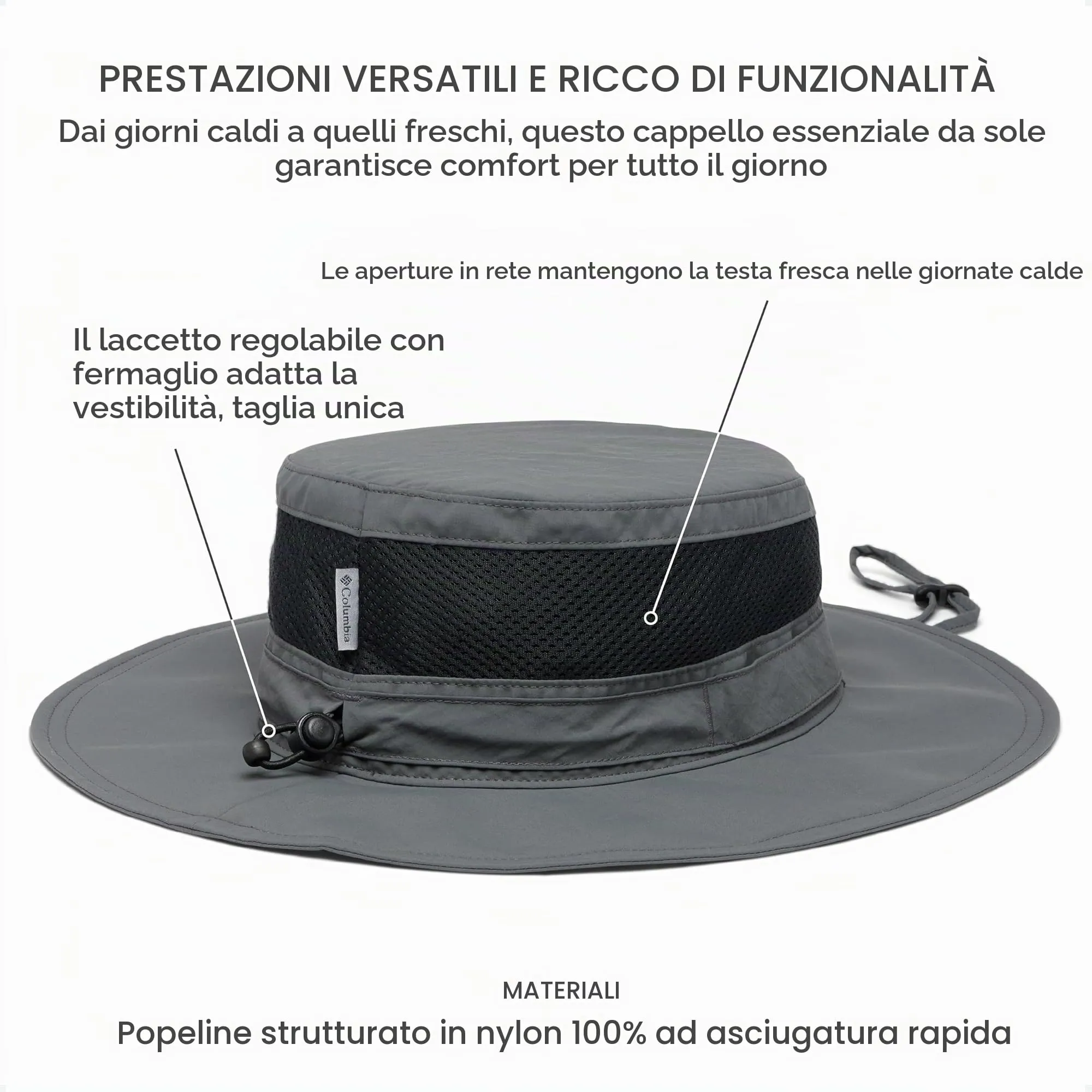 Columbia Bora Bora Booney Unisex Adult Cap - Grill, One Size - immagine 4