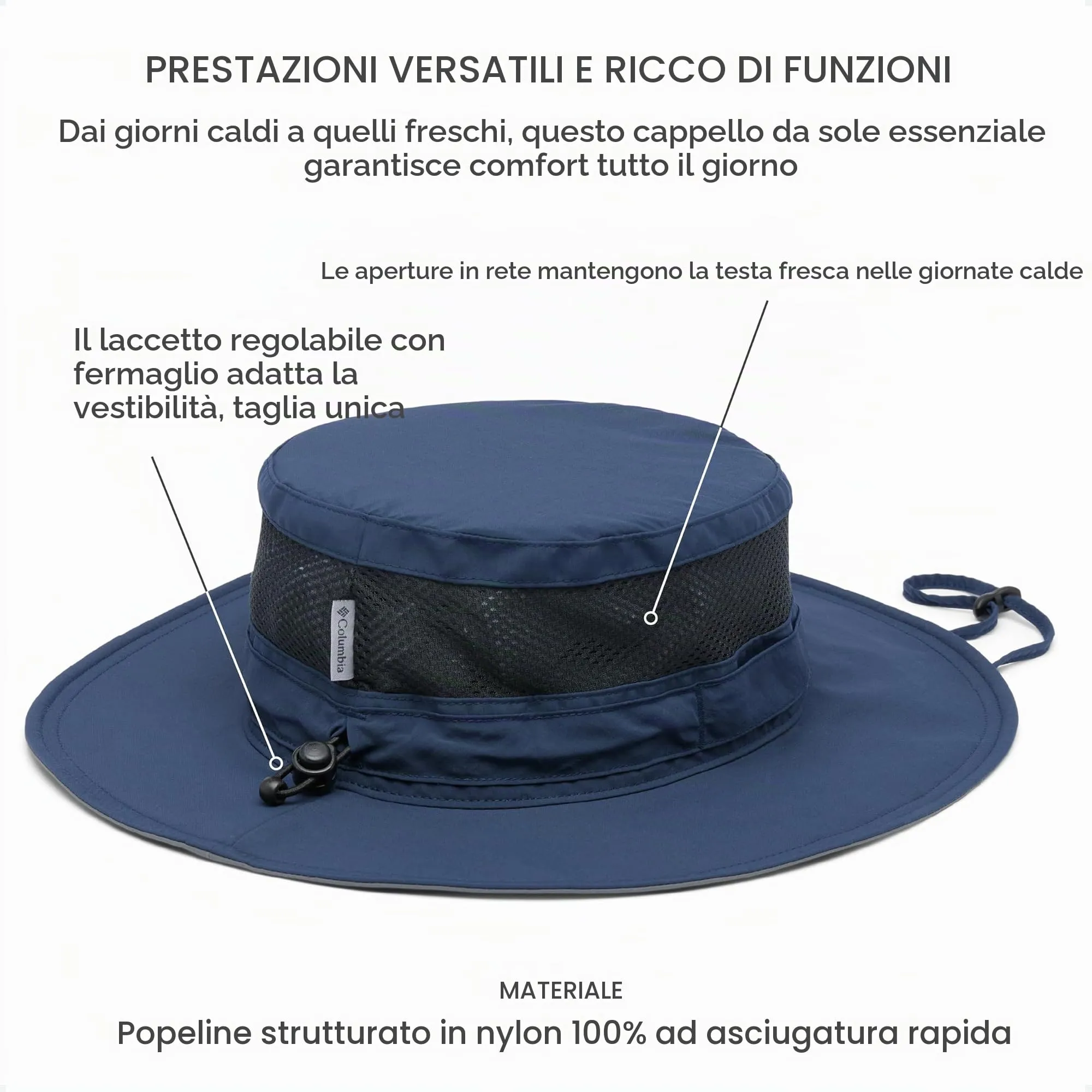 Columbia Bora Bora Booney Unisex Adult Hat, Collegiate Navy, One Size - immagine 4