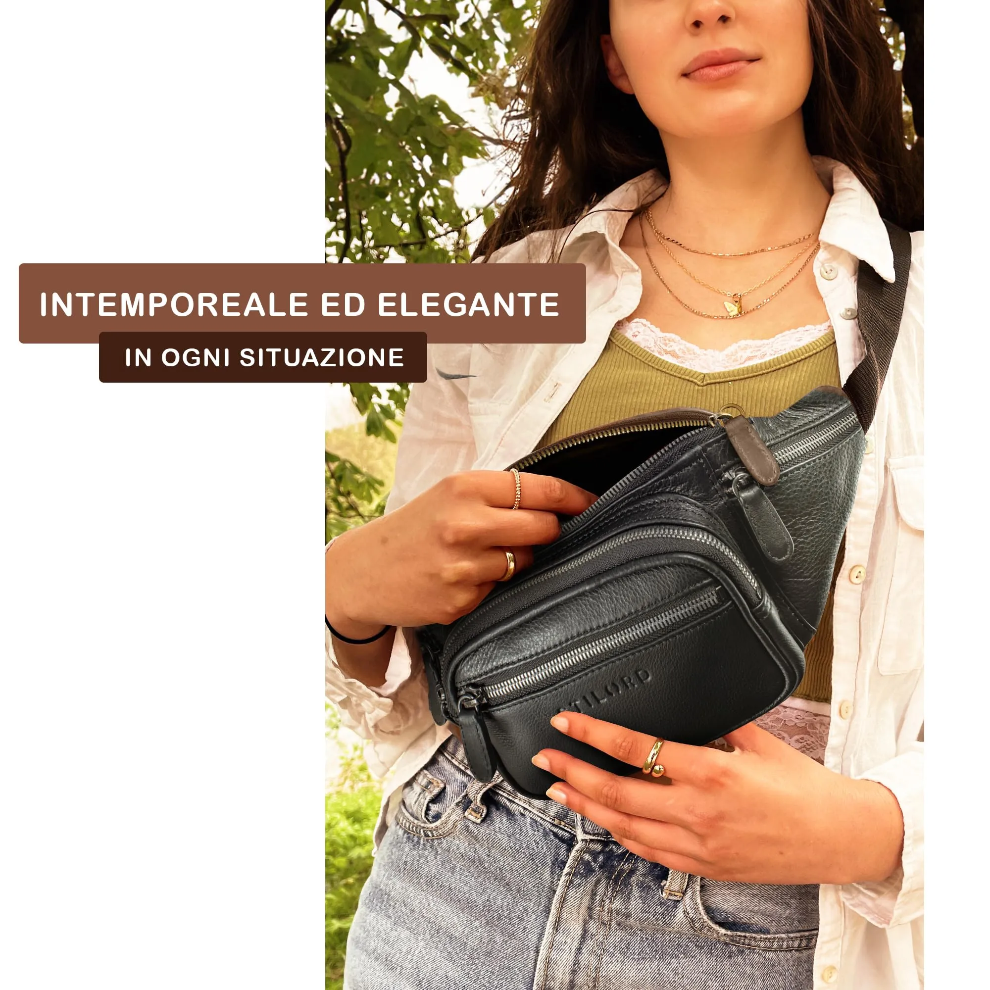 STILORD Caspar Marsupio in Vera Pelle Nero con 6 Tasche - immagine 5