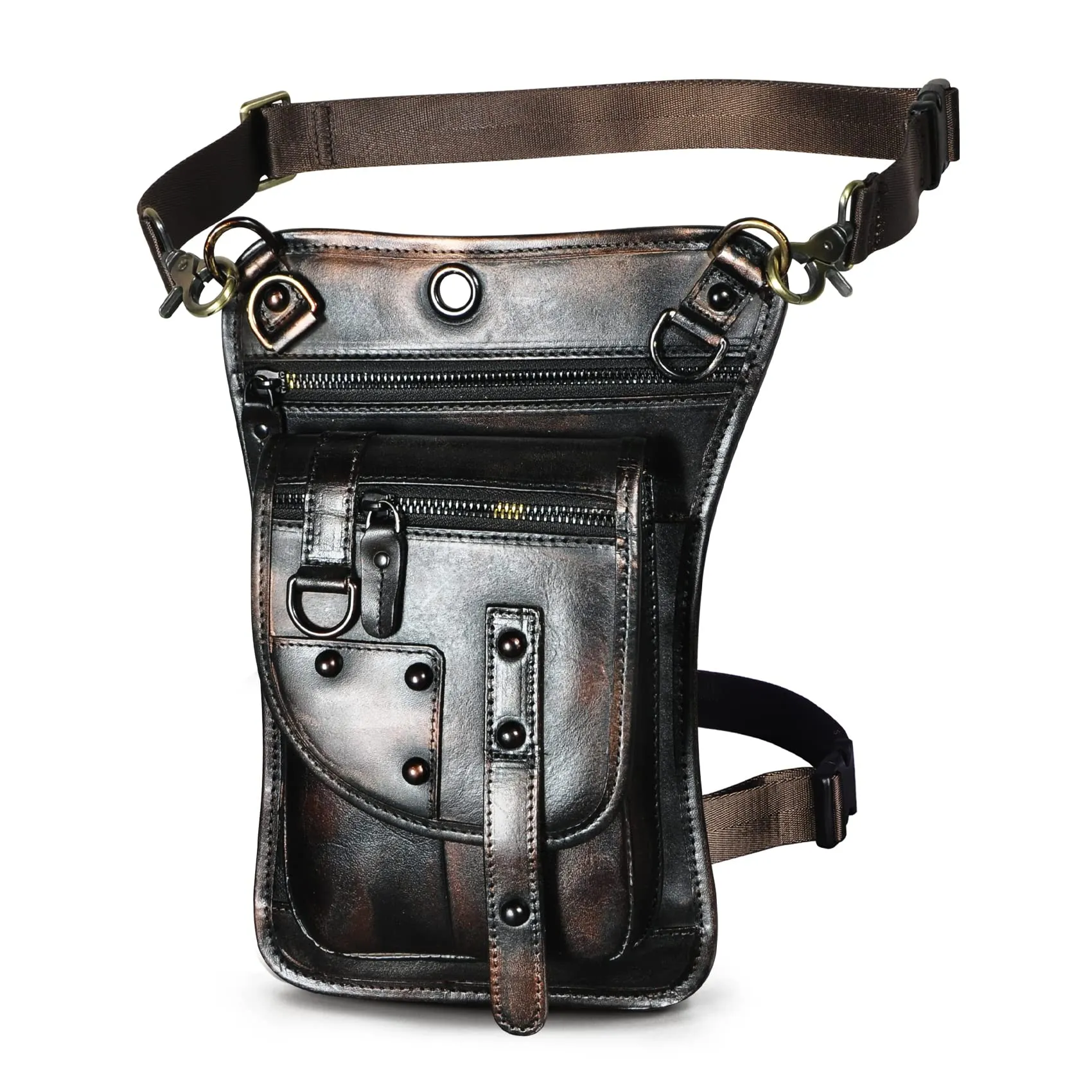 Le'aokuu Borsa Messenger da Coscia in Vera Pelle per Uomo (2141 Caffè-Nero) - immagine 1