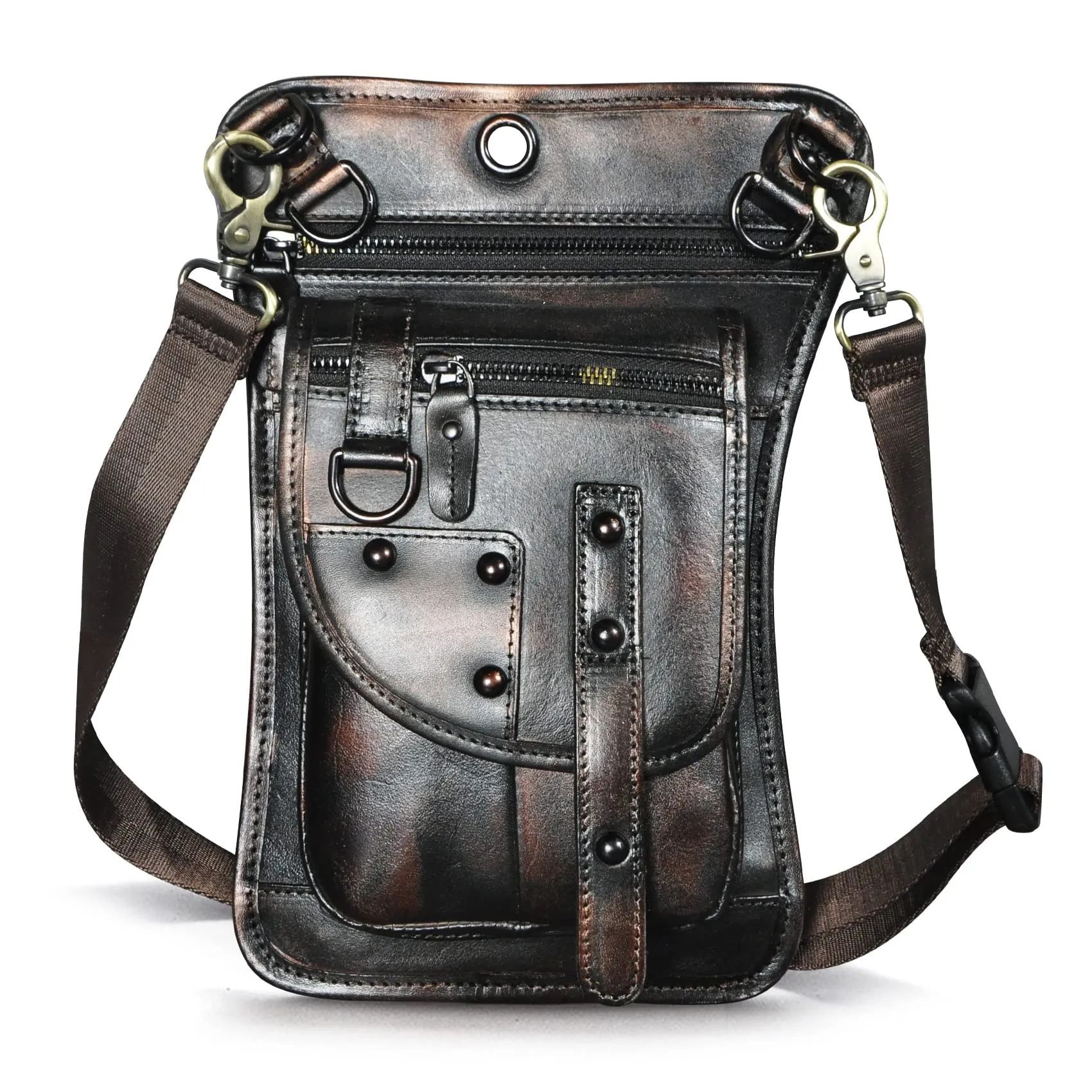 Le'aokuu Borsa Messenger da Coscia in Vera Pelle per Uomo (2141 Caffè-Nero) - immagine 2