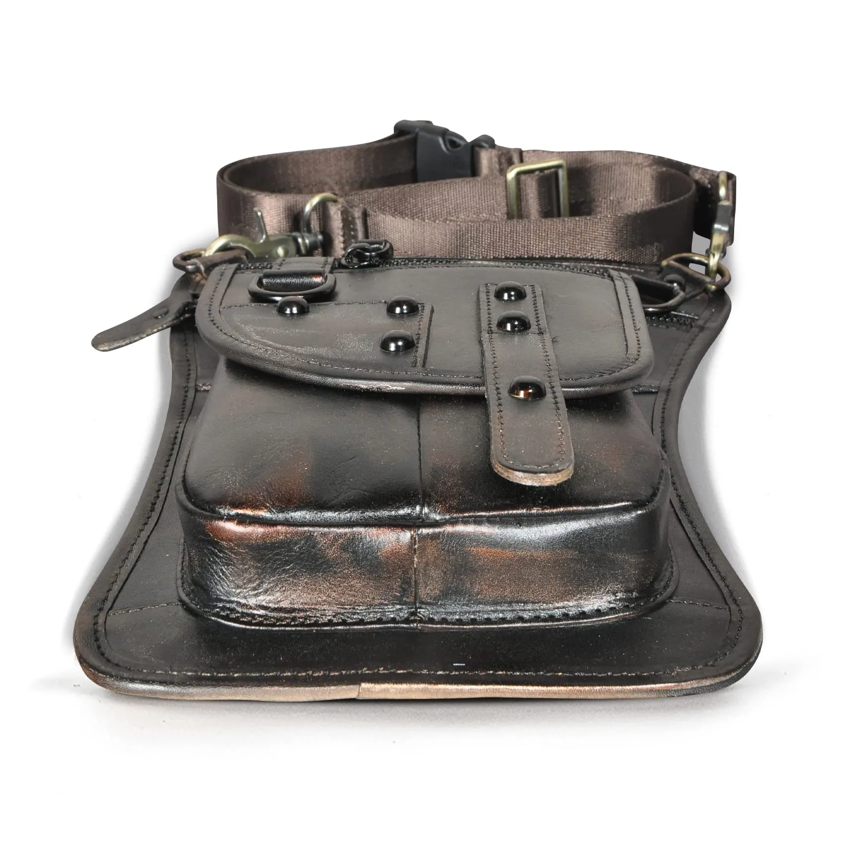 Le'aokuu Borsa Messenger da Coscia in Vera Pelle per Uomo (2141 Caffè-Nero) - immagine 5