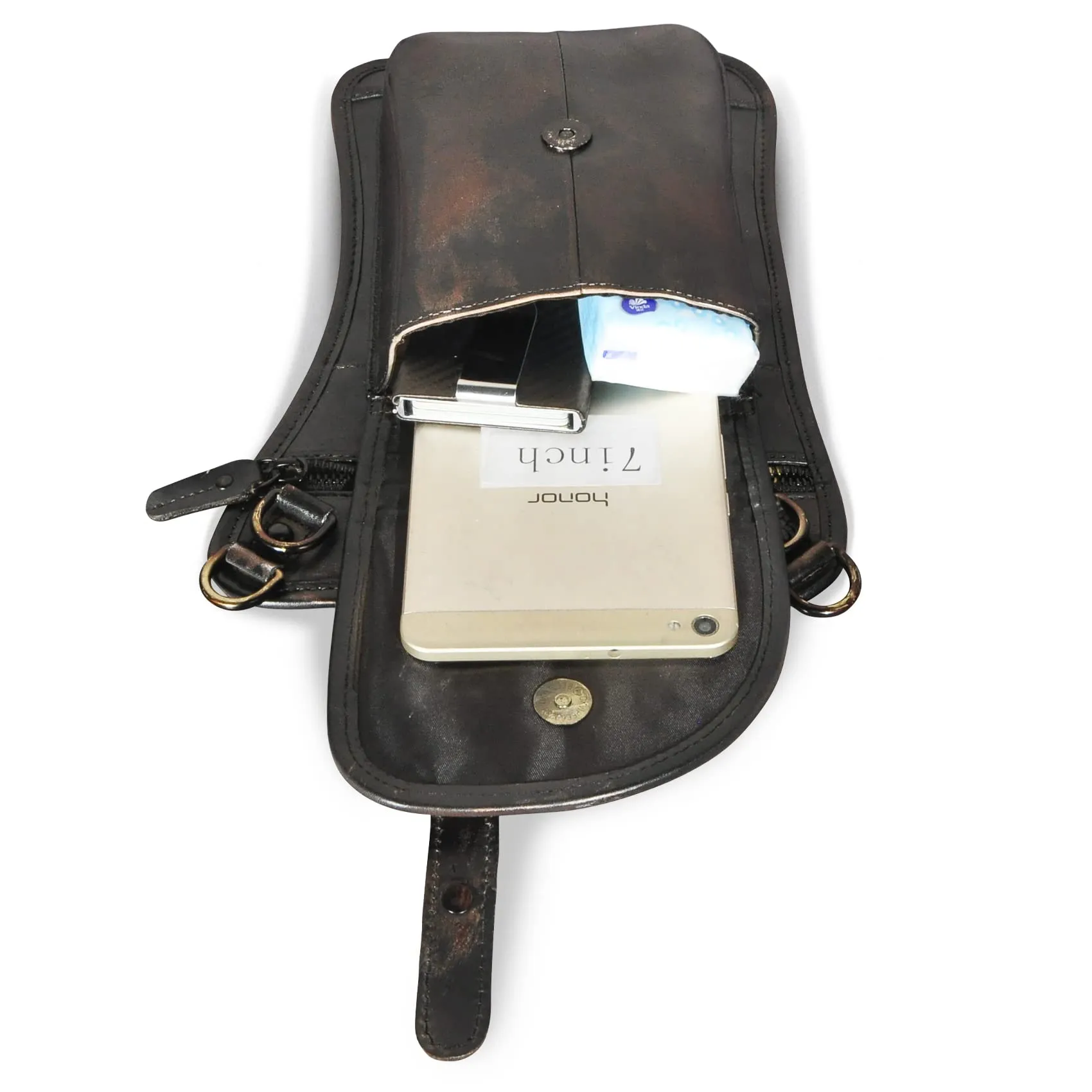Le'aokuu Borsa Messenger da Coscia in Vera Pelle per Uomo (2141 Caffè-Nero) - immagine 6