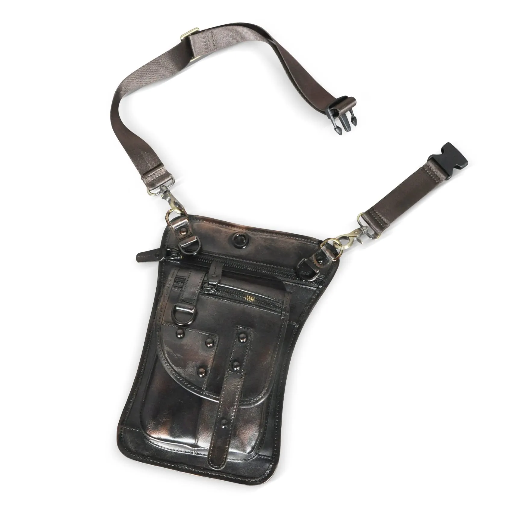 Le'aokuu Borsa Messenger da Coscia in Vera Pelle per Uomo (2141 Caffè-Nero) - immagine 7