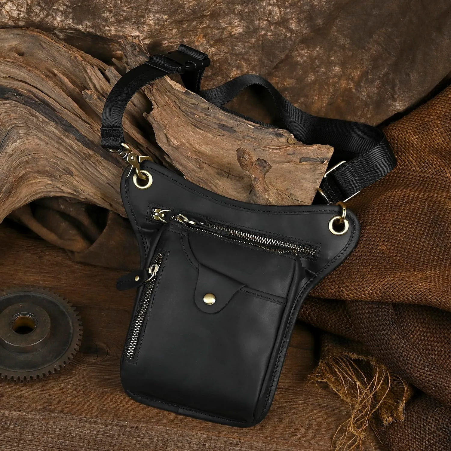 Le'aokuu Marsupio in Vera Pelle per Moto Borsa a Tracolla e Gamba 211-5 - immagine 2