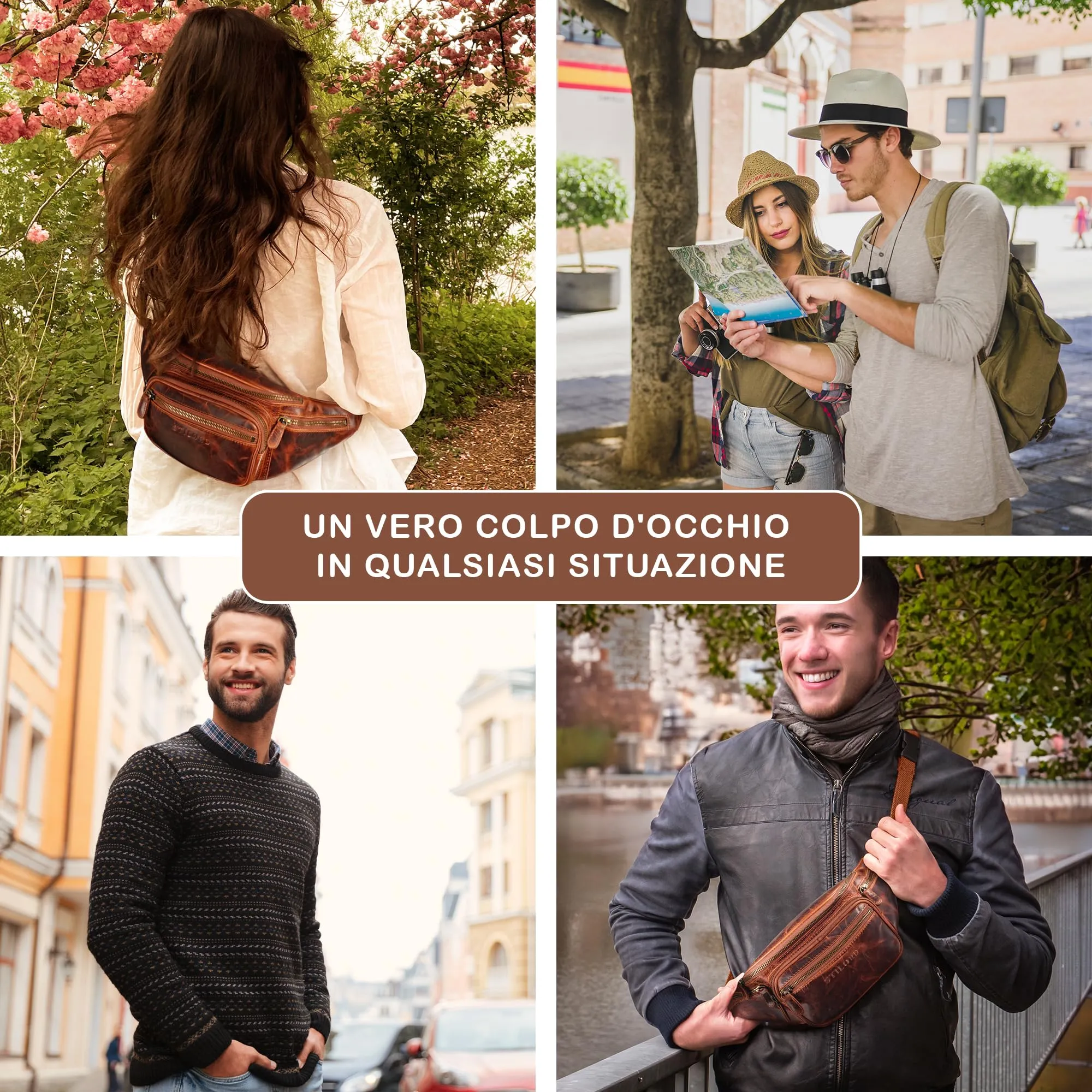 STILORD Caspar Marsupio in Vera Pelle Vintage, 6 Tasche, Kara - Cognac - immagine 4