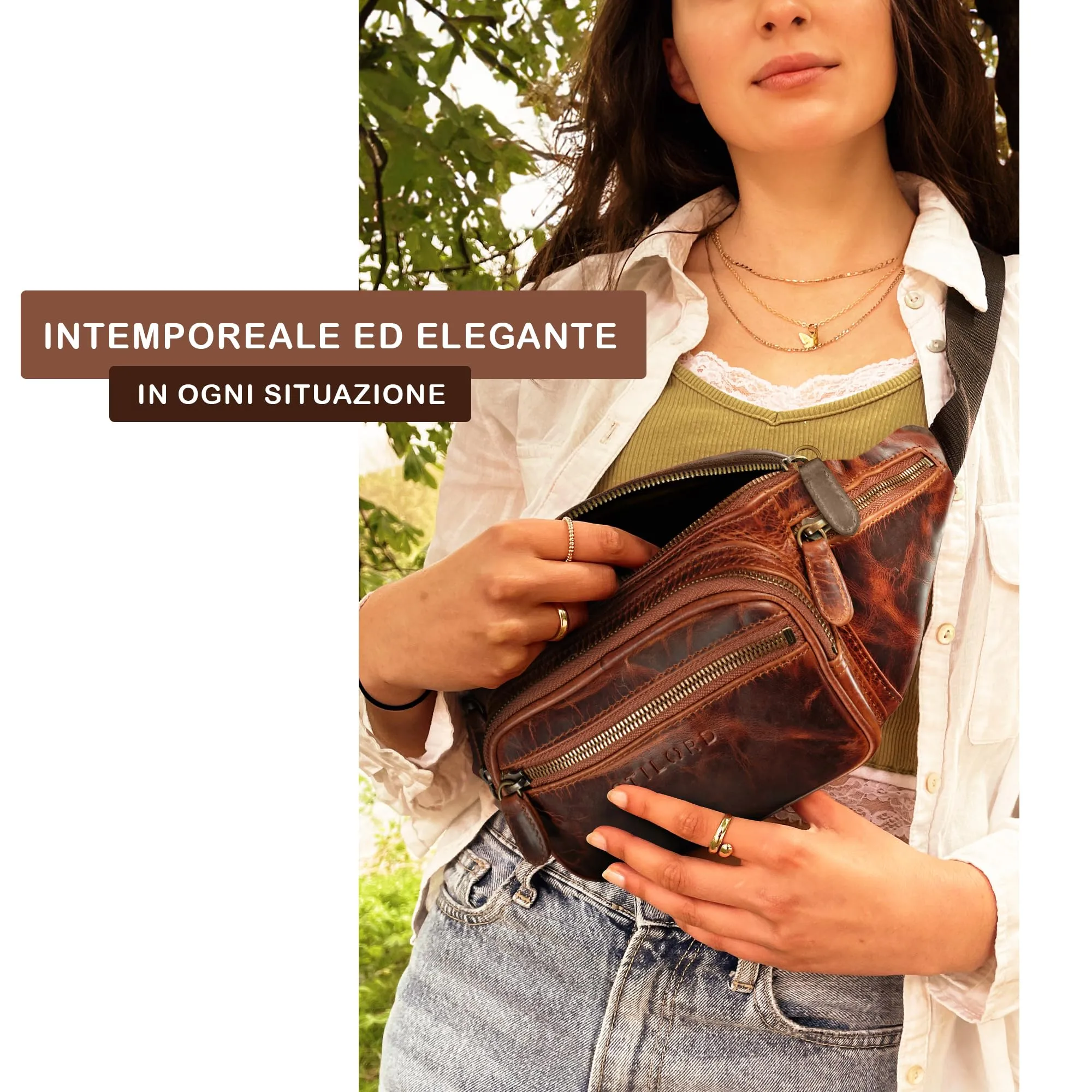 STILORD Caspar Marsupio in Vera Pelle Vintage, 6 Tasche, Kara - Cognac - immagine 5