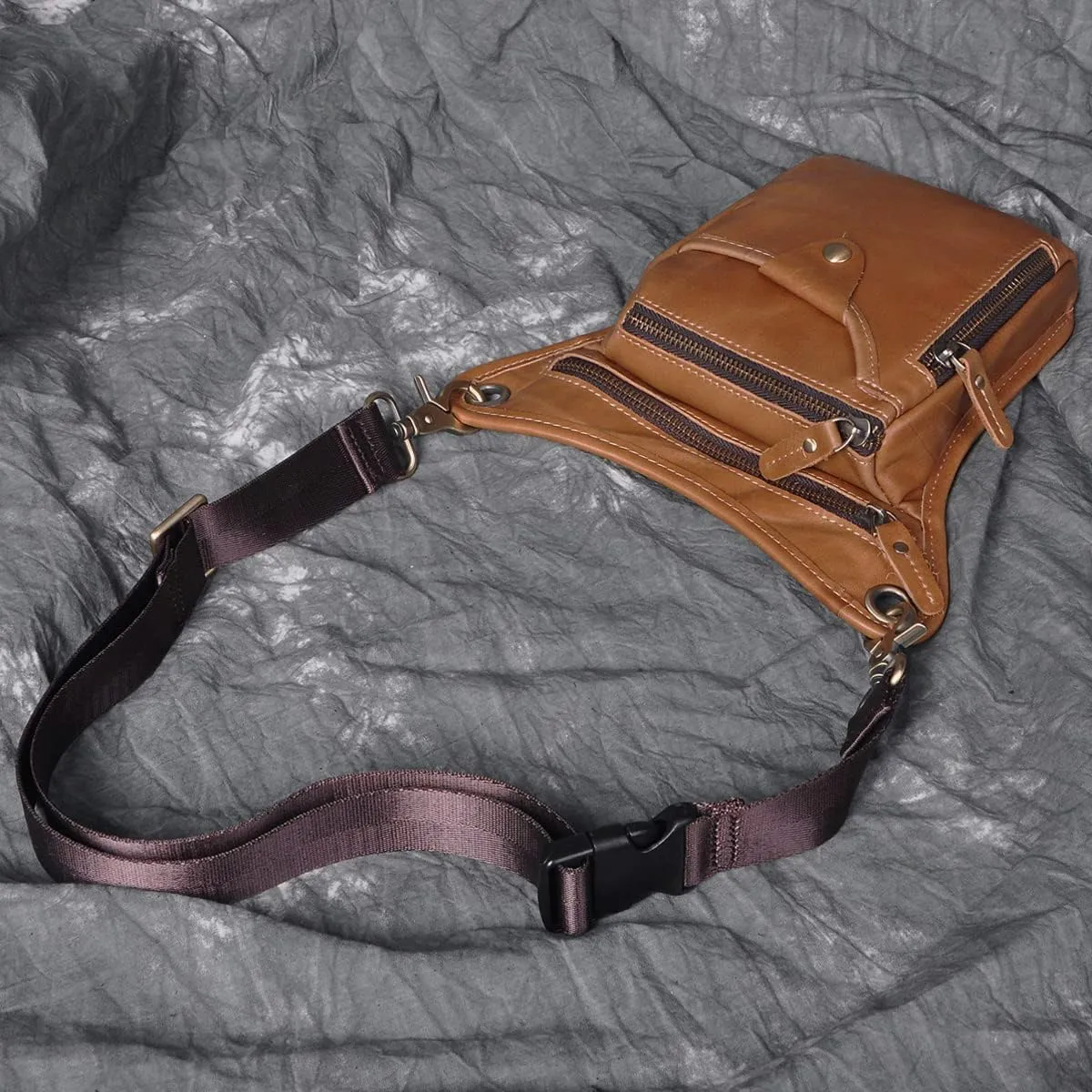 Le'aokuu Marsupio in Vera Pelle per Moto Borsa a Tracolla e Coscia 211-5 - immagine 3