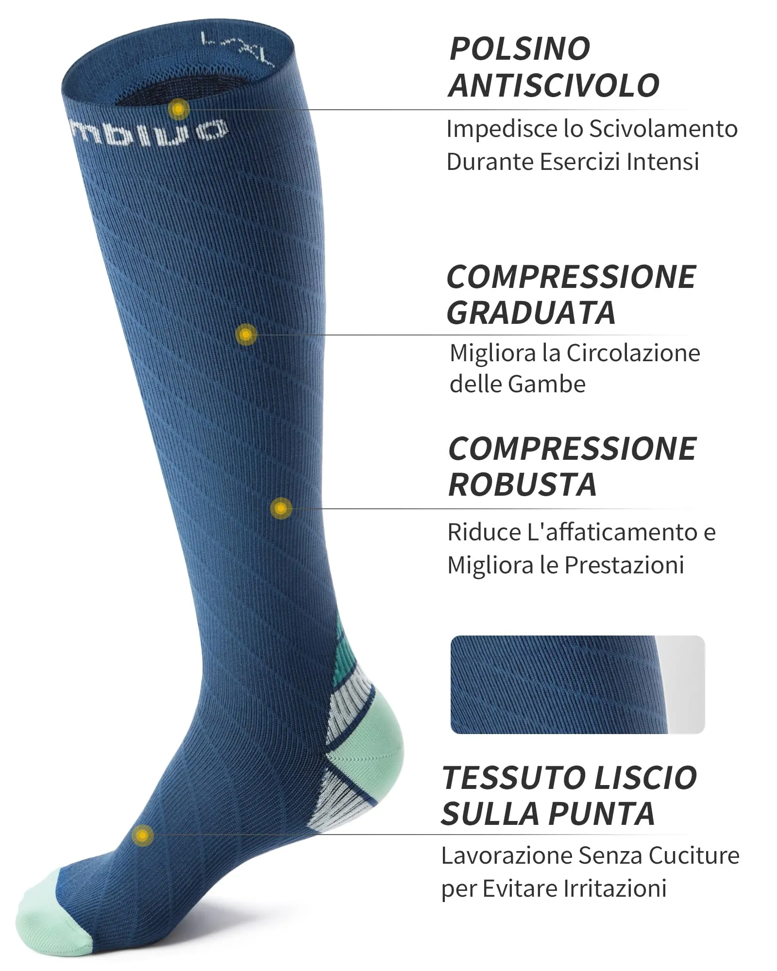 CAMBIVO Calze Compressione Graduata 20-30 mmHg, Antiscivolo per Sport, Corsa e Recupero, 2 Paia - immagine 3