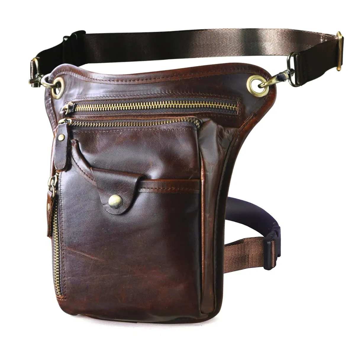 Le'aokuu Marsupio in Vera Pelle per Moto Borsa a Tracolla per Gamba e Coscia 211-5 Vino - immagine 1