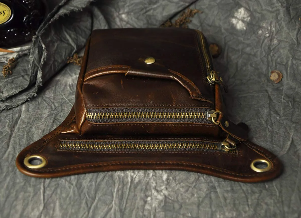 Le'aokuu Marsupio in Vera Pelle per Moto Borsa a Tracolla per Gamba e Coscia 211-5 Vino - immagine 4