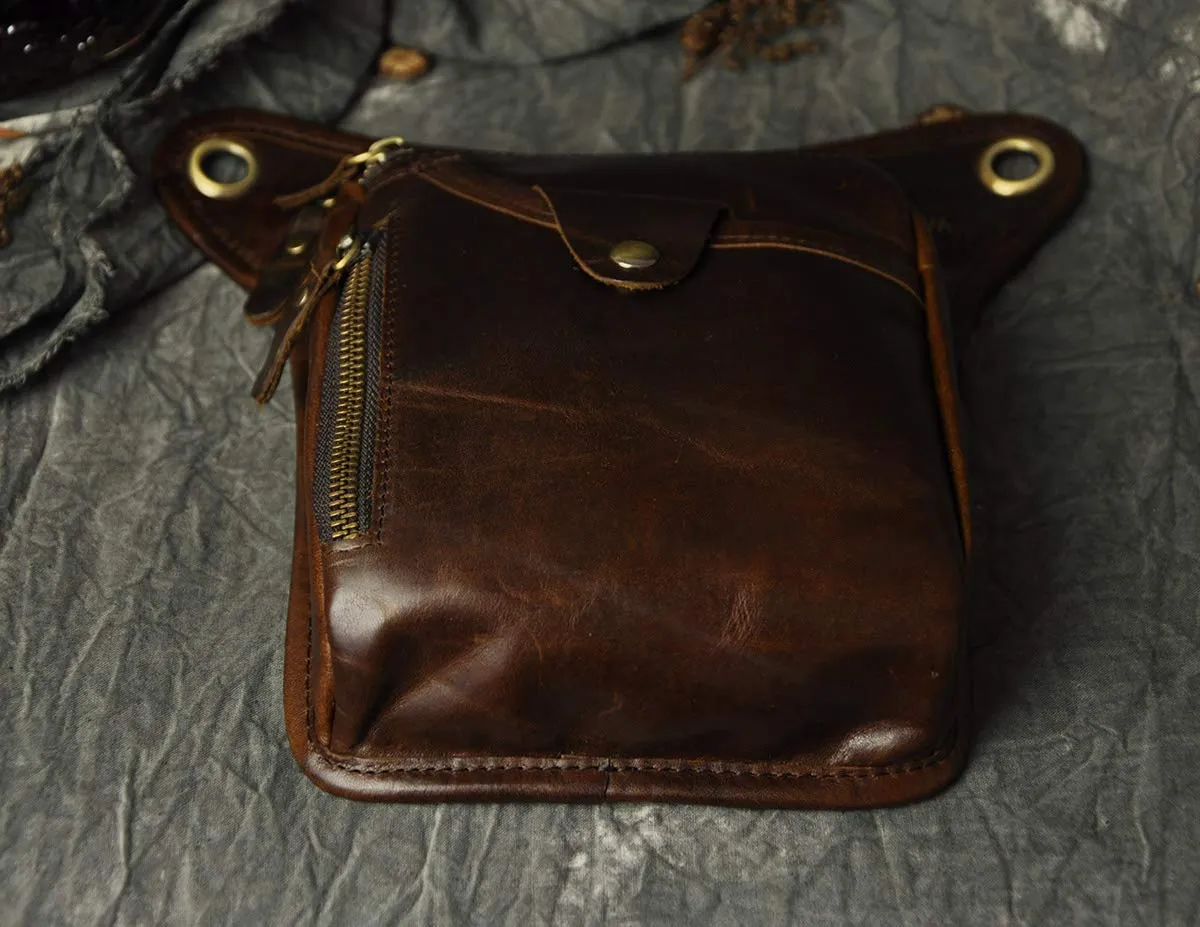 Le'aokuu Marsupio in Vera Pelle per Moto Borsa a Tracolla per Gamba e Coscia 211-5 Vino - immagine 5