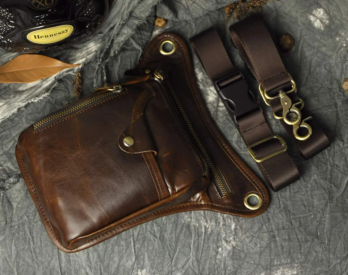 Le'aokuu Marsupio in Vera Pelle per Moto Borsa a Tracolla per Gamba e Coscia 211-5 Vino - immagine 6