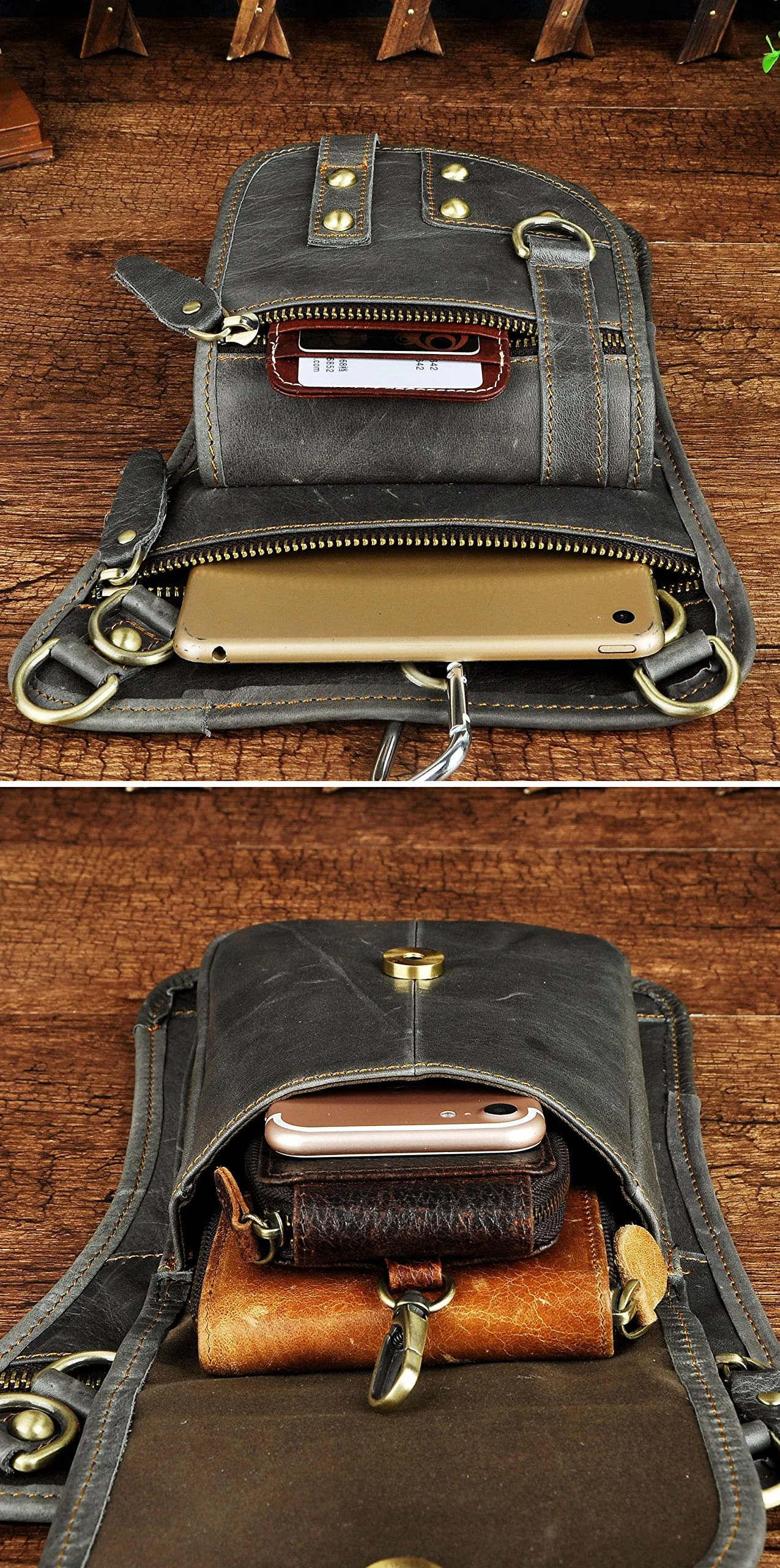 Le'aokuu Borsa Messenger da Coscia in Vera Pelle per Uomo, Modello G1015 2141 - immagine 7
