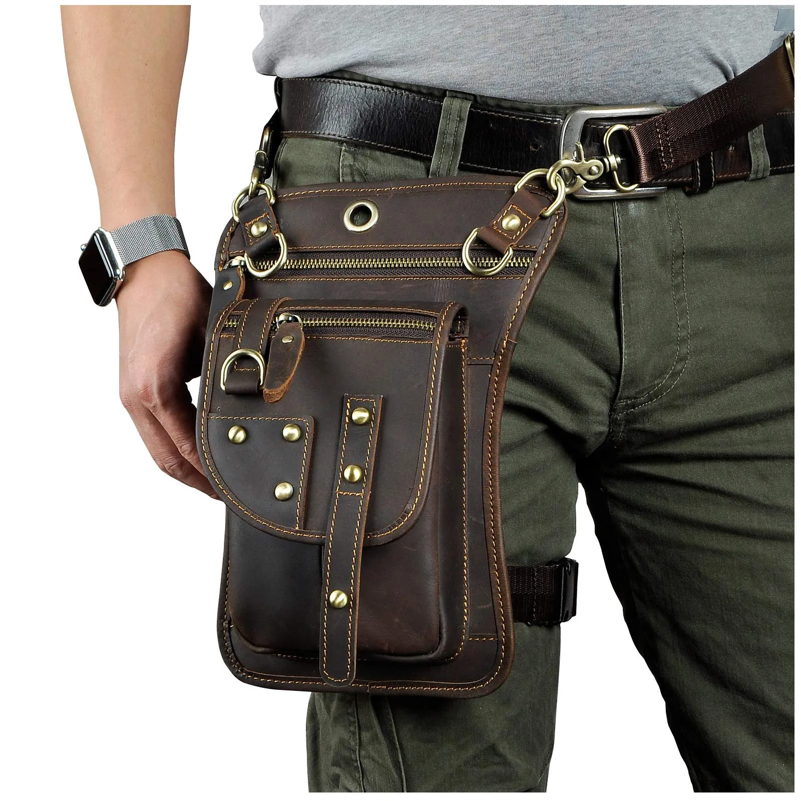 Le'aokuu Borsa Messenger da Coscia in Vera Pelle per Uomo, Modello G1015 (2141) - immagine 2
