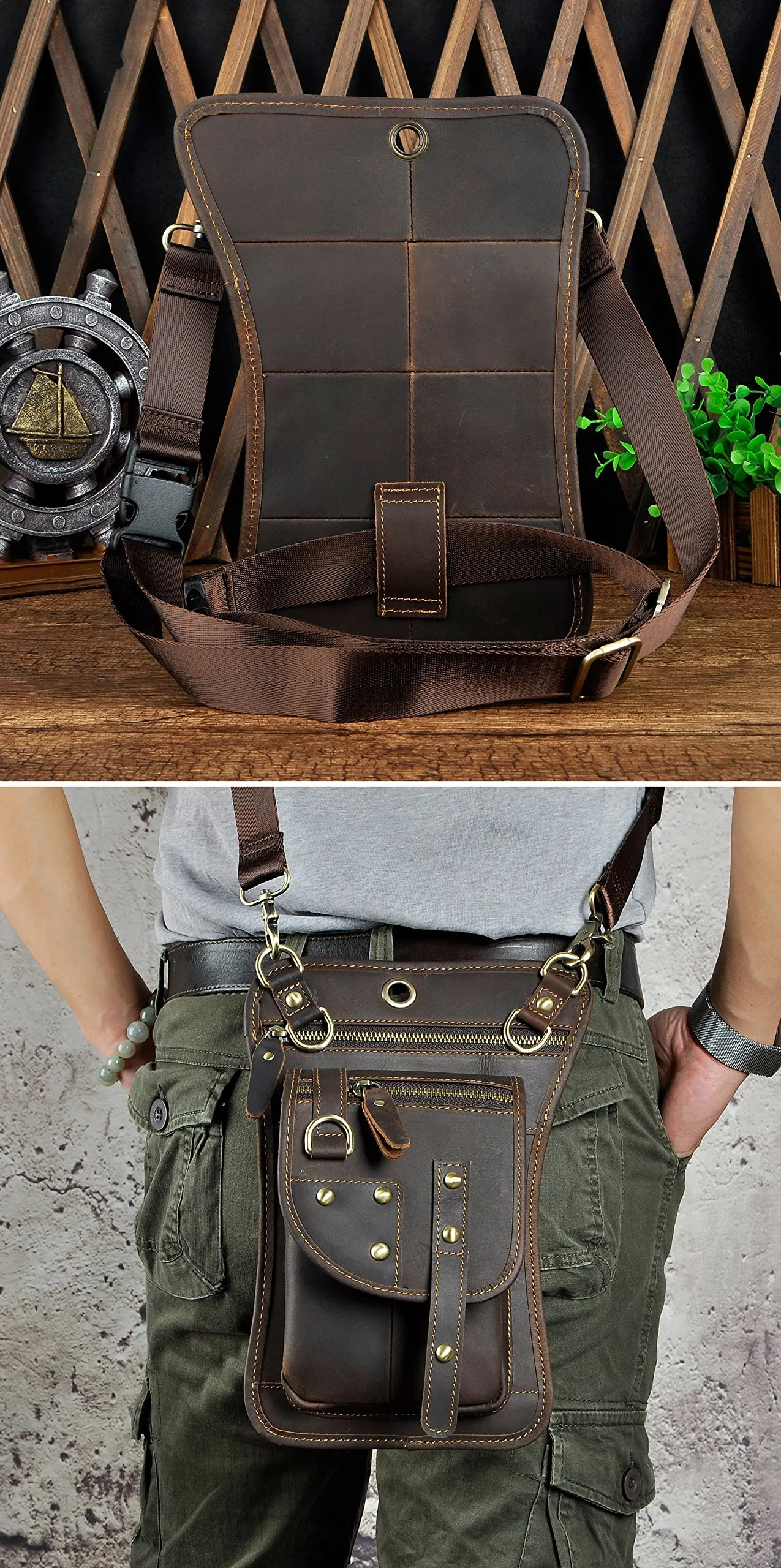 Le'aokuu Borsa Messenger da Coscia in Vera Pelle per Uomo, Modello G1015 (2141) - immagine 3