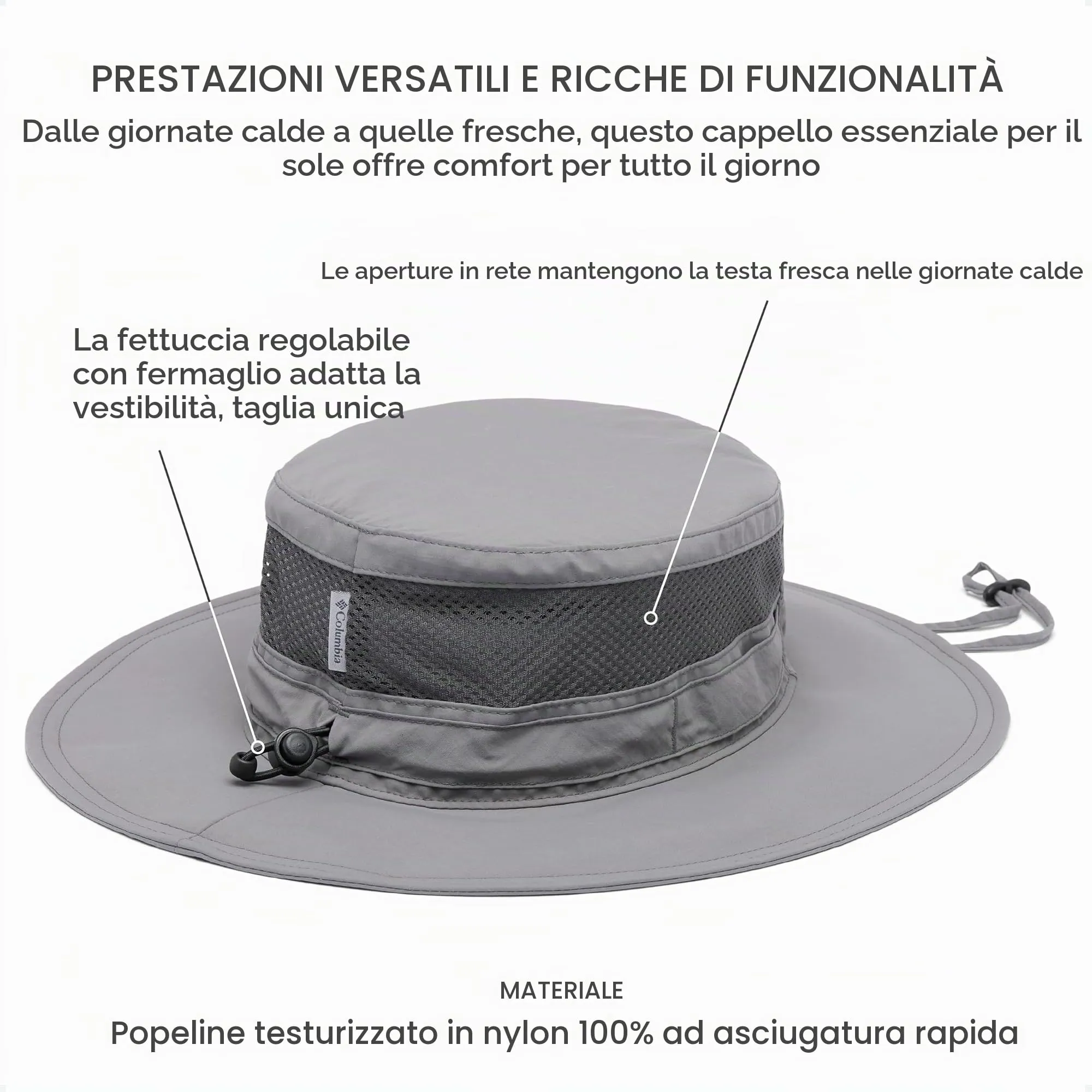 Columbia Bora Bora Booney Unisex Adult Hat - City Grey, One Size - immagine 5