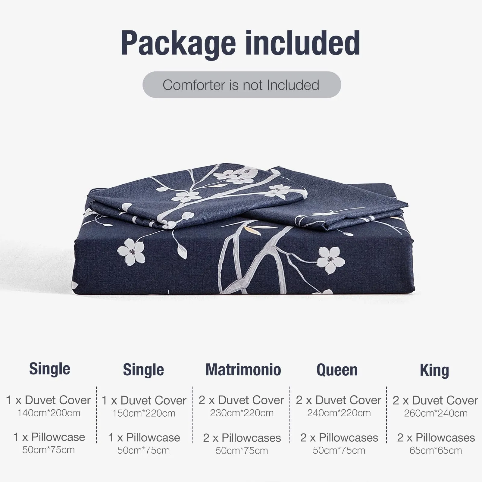 Tokokimo Set Copripiumino Matrimoniale 3 Pezzi in Microfibra, 240x220cm, Motivo Ramoscelli e Foglie, Blu - immagine 7