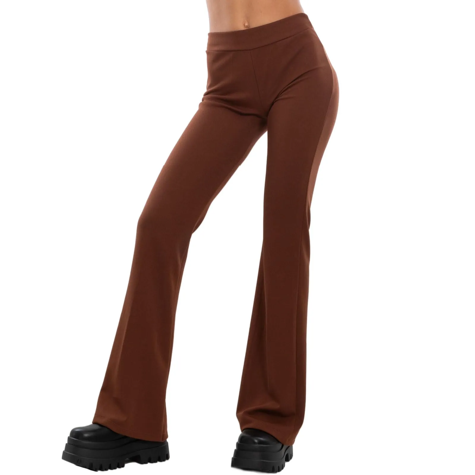 Toocool Pantaloni Donna a Zampa Elefante Elasticizzati JL-2148, Marrone, L - immagine 2