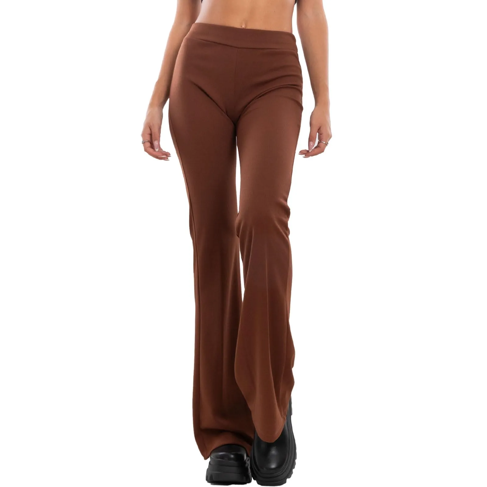 Toocool Pantaloni Donna a Zampa Elefante Elasticizzati JL-2148, Marrone, L - immagine 3