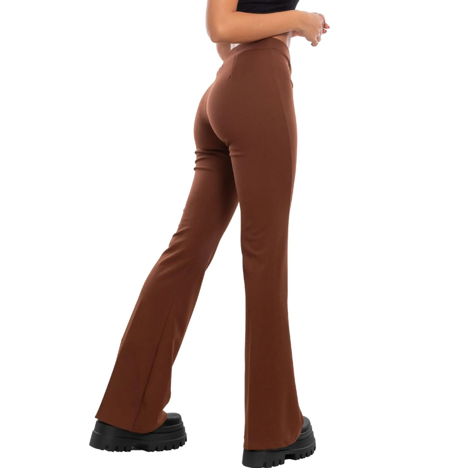 Toocool Pantaloni Donna a Zampa Elefante Elasticizzati JL-2148, Marrone, L - immagine 4
