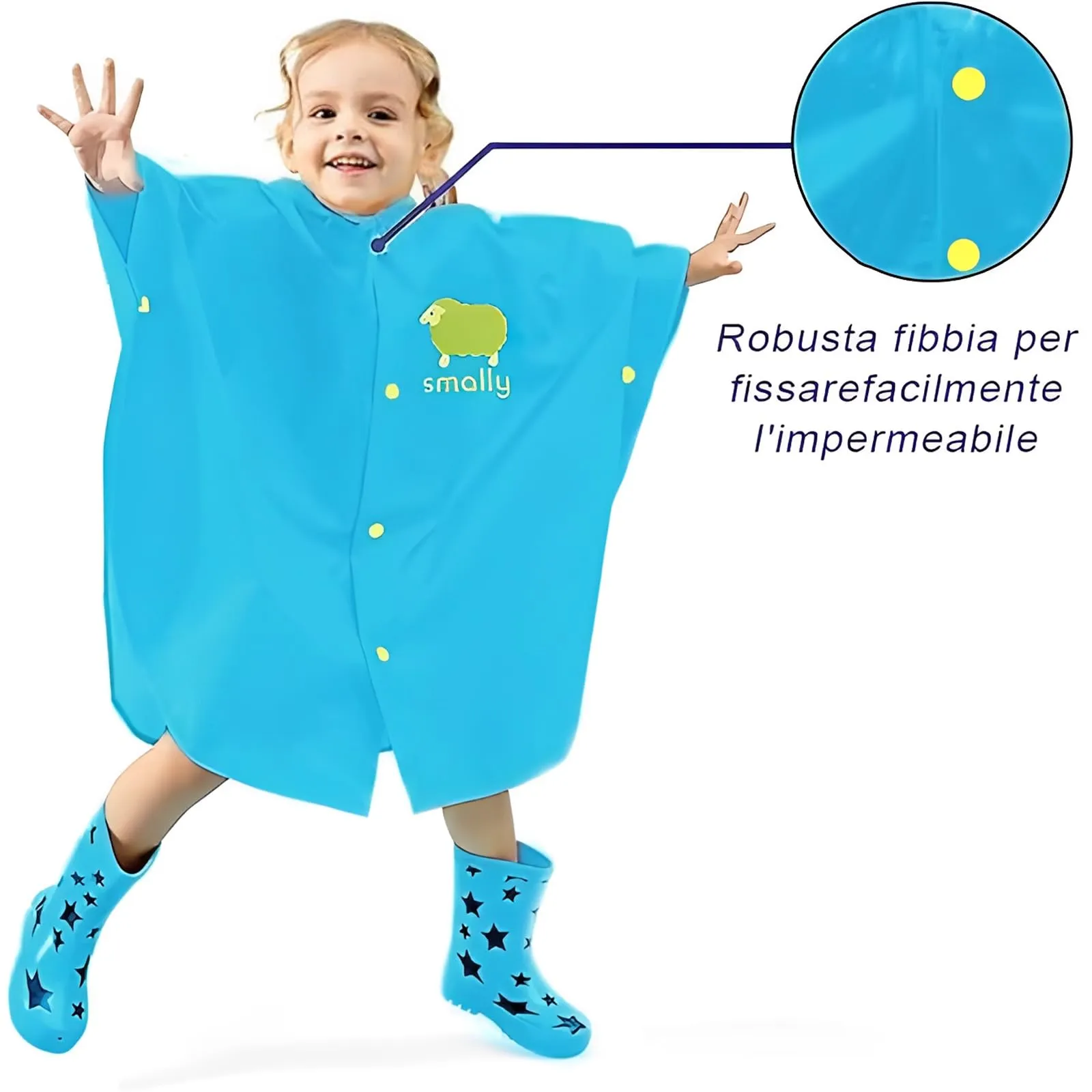 LATRAT Mantella Antipioggia per Bambino, Impermeabile con Cappuccio, Blu, M - immagine 5