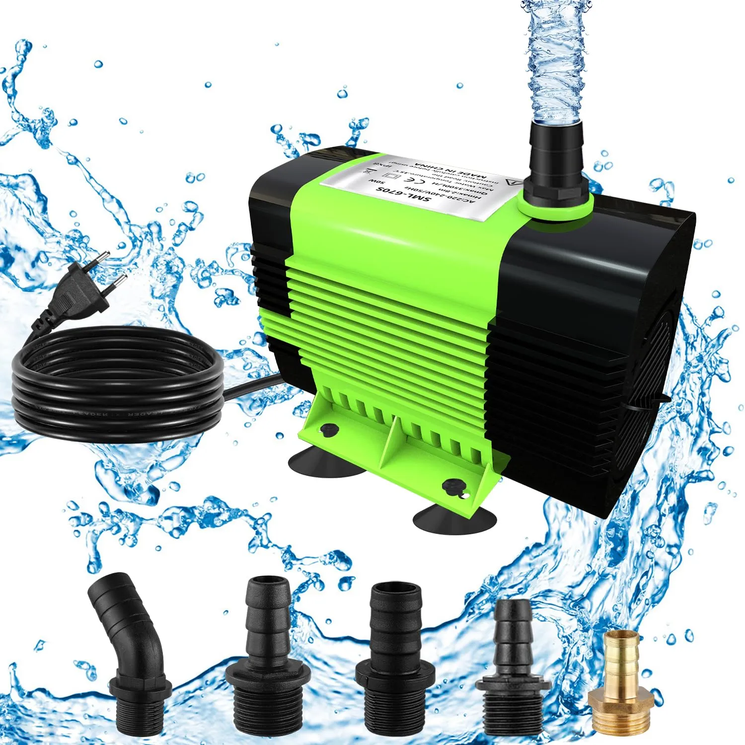 Lnicez Pompa Acqua Sommersa 50W 3500L/H, Altezza 2,8m con 5 Ugelli per Fontane e Acquari - immagine 1