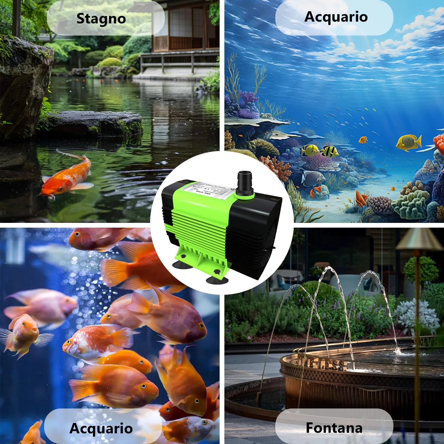 Lnicez Pompa Acqua Sommersa 50W 3500L/H, Altezza 2,8m con 5 Ugelli per Fontane e Acquari - immagine 7