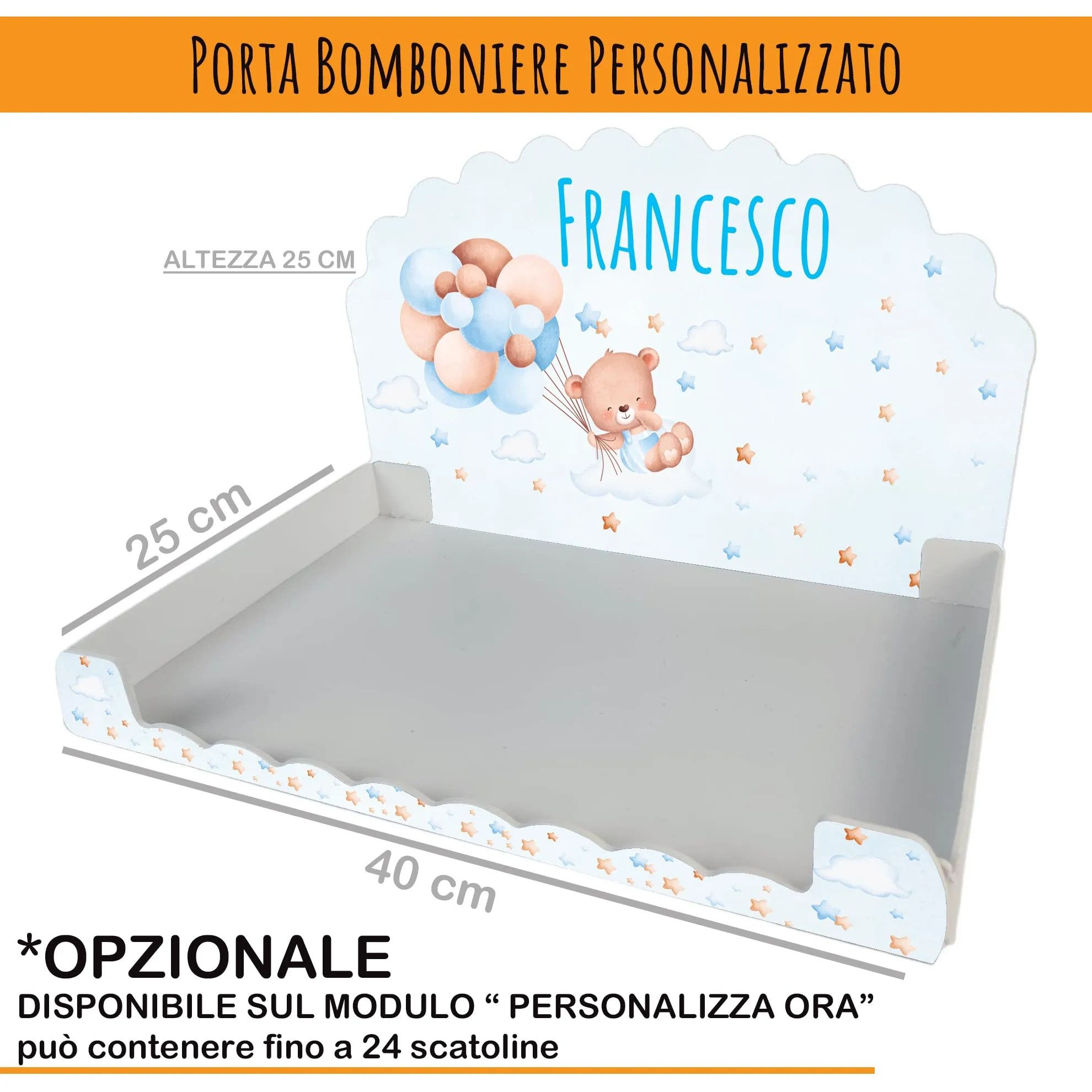 PV Grafik 24 Bomboniere Battesimo e Nascita Maschio Orsetto e Palloncini, Scatoline Porta Confetti Personalizzate con Bigliettini e Nastrini (Tunna14) - immagine 4