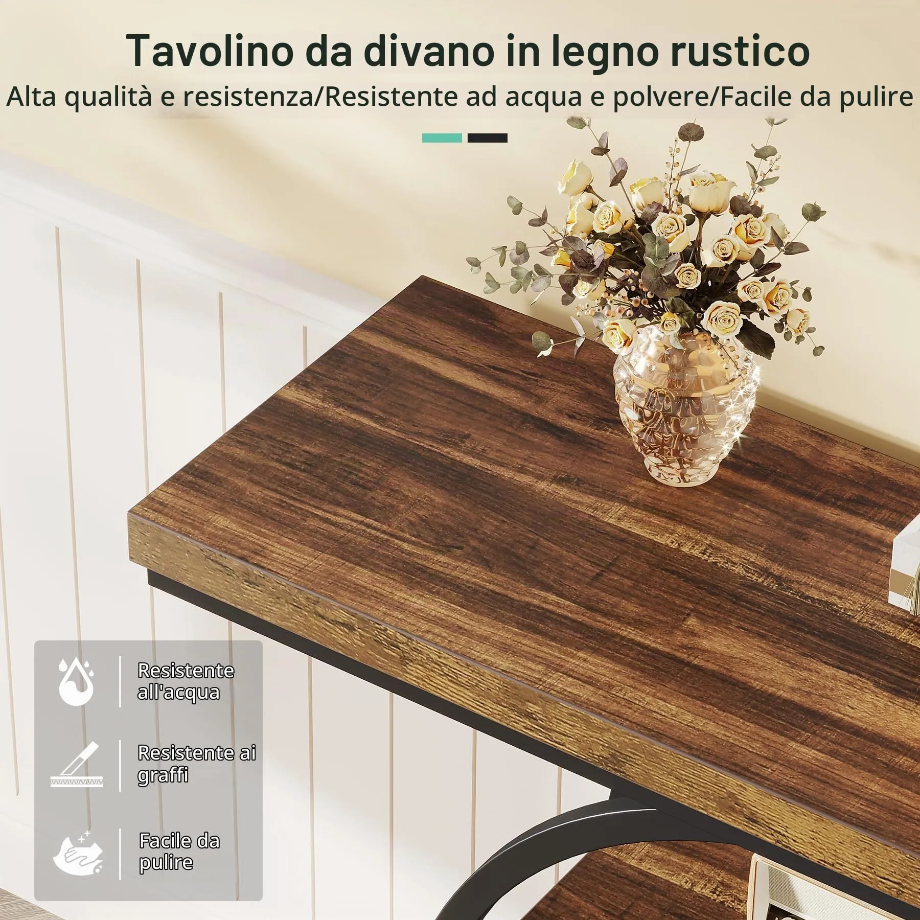 Tribesigns Tavolo Consolle Stile Industriale a 4 Livelli con Base Circolare, Legno e Metallo, 105 x 30 x 80 cm, Marrone Rustico - immagine 7