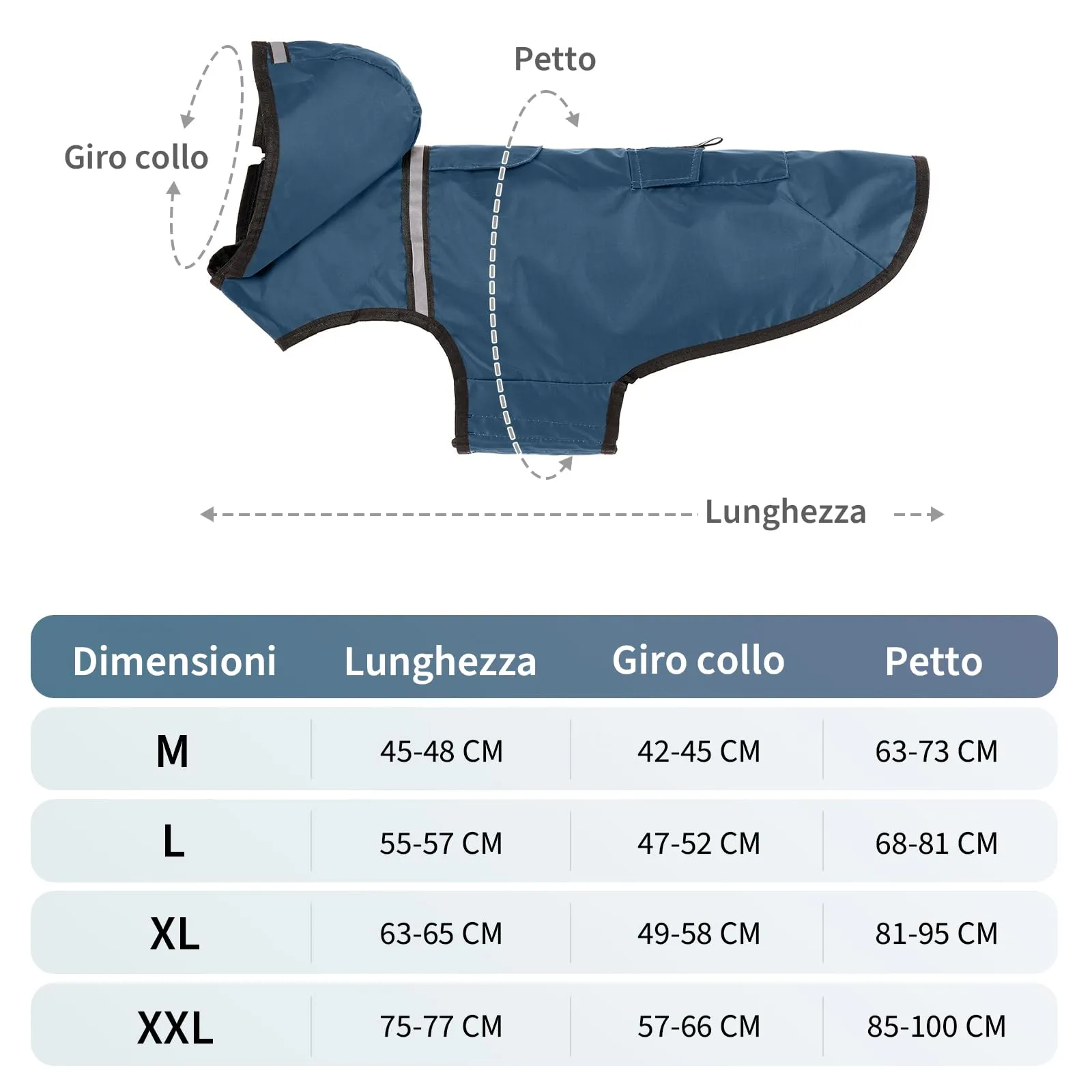 KoKoBin Giacca Impermeabile Riflettente per Cani con Cappuccio, Blu Grigiastro, L - immagine 2