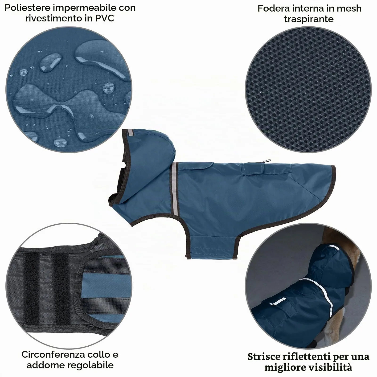 KoKoBin Giacca Impermeabile Riflettente per Cani con Cappuccio, Blu Grigiastro, L - immagine 4