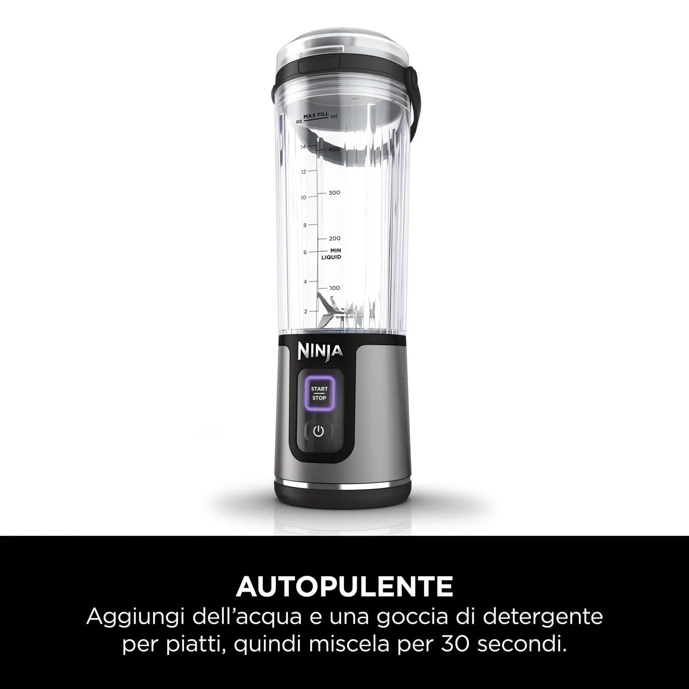 Ninja Blast Mini Frullatore Portatile Ricaricabile, 530ml, Nero - immagine 5