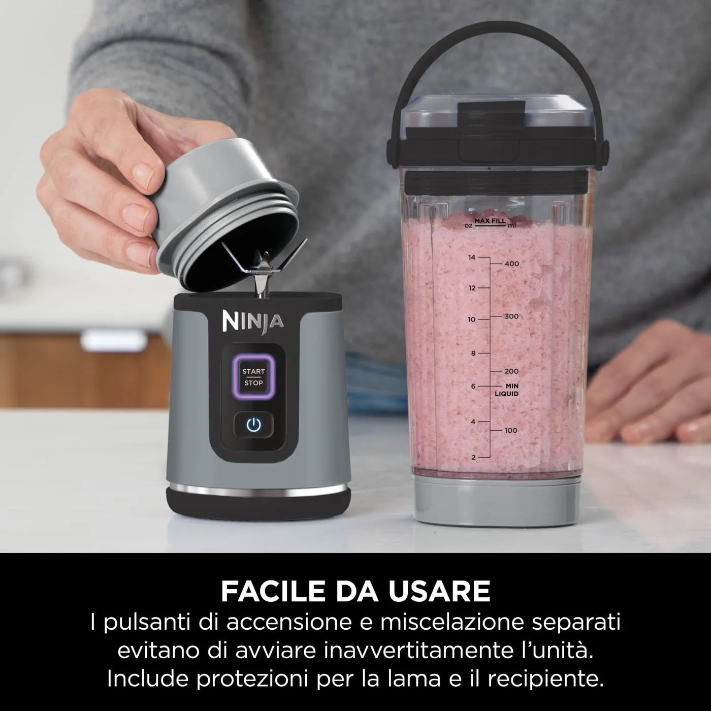 Ninja Blast Mini Frullatore Portatile Ricaricabile, 530ml, Nero - immagine 9