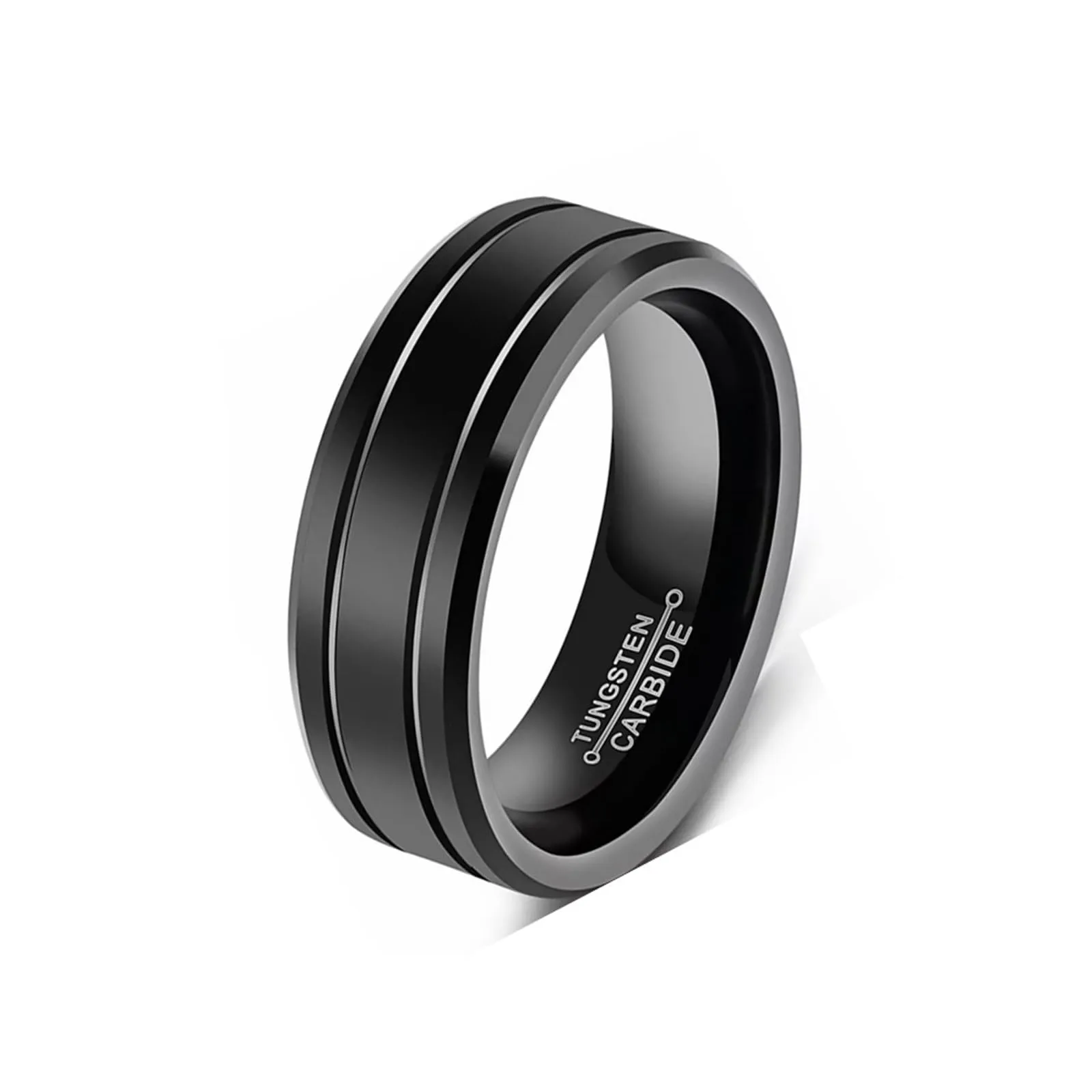 MAGIIE Anello Uomo Style Due Linee in Acciaio Inossidabile Nero, Taglia 24 - immagine 1