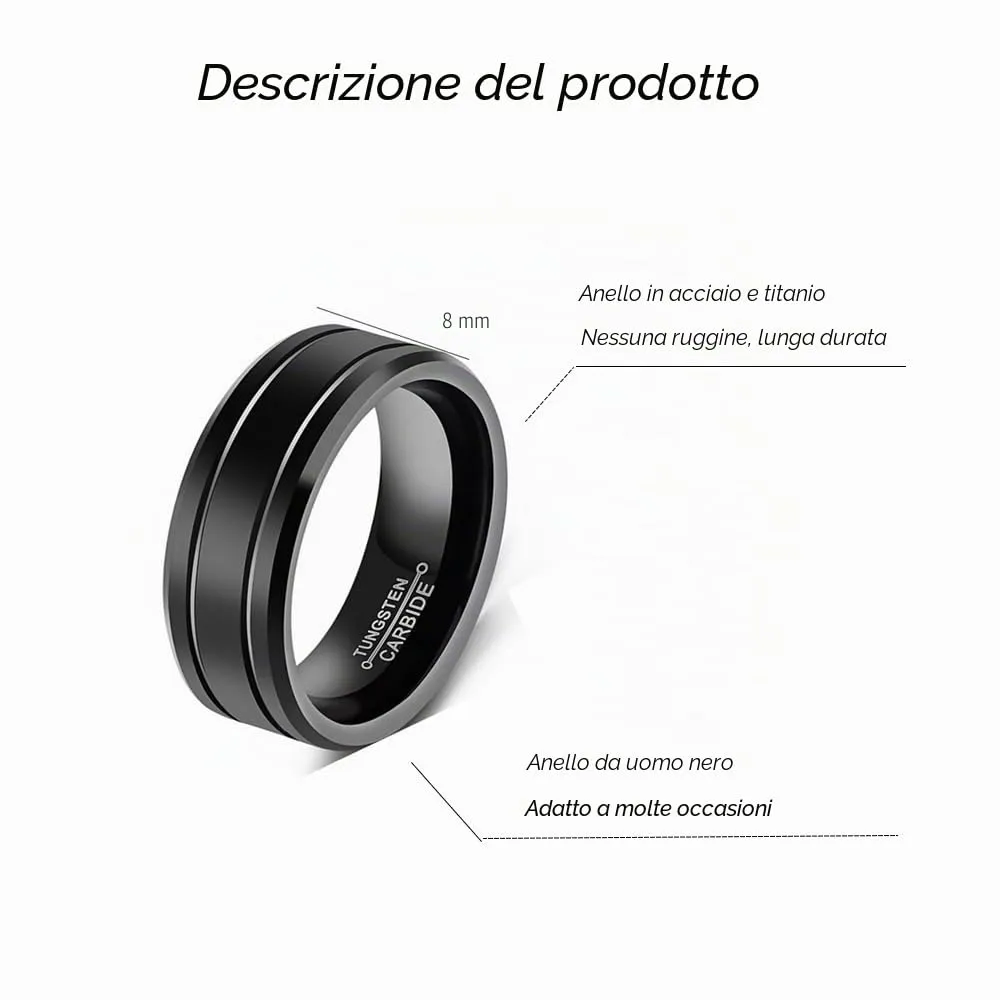 MAGIIE Anello Uomo Style Due Linee in Acciaio Inossidabile Nero, Taglia 24 - immagine 2