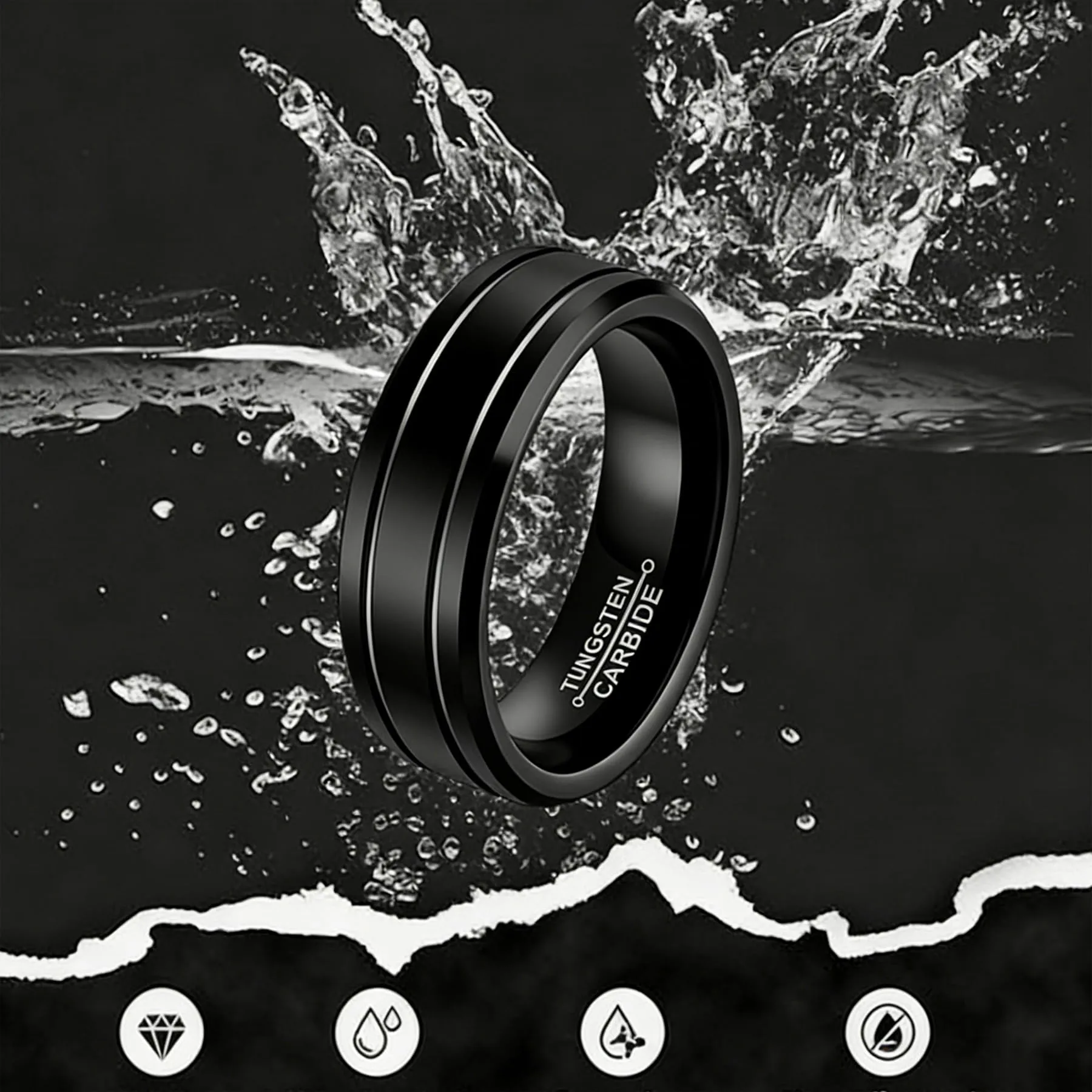 MAGIIE Anello Uomo Style Due Linee in Acciaio Inossidabile Nero, Taglia 24 - immagine 3