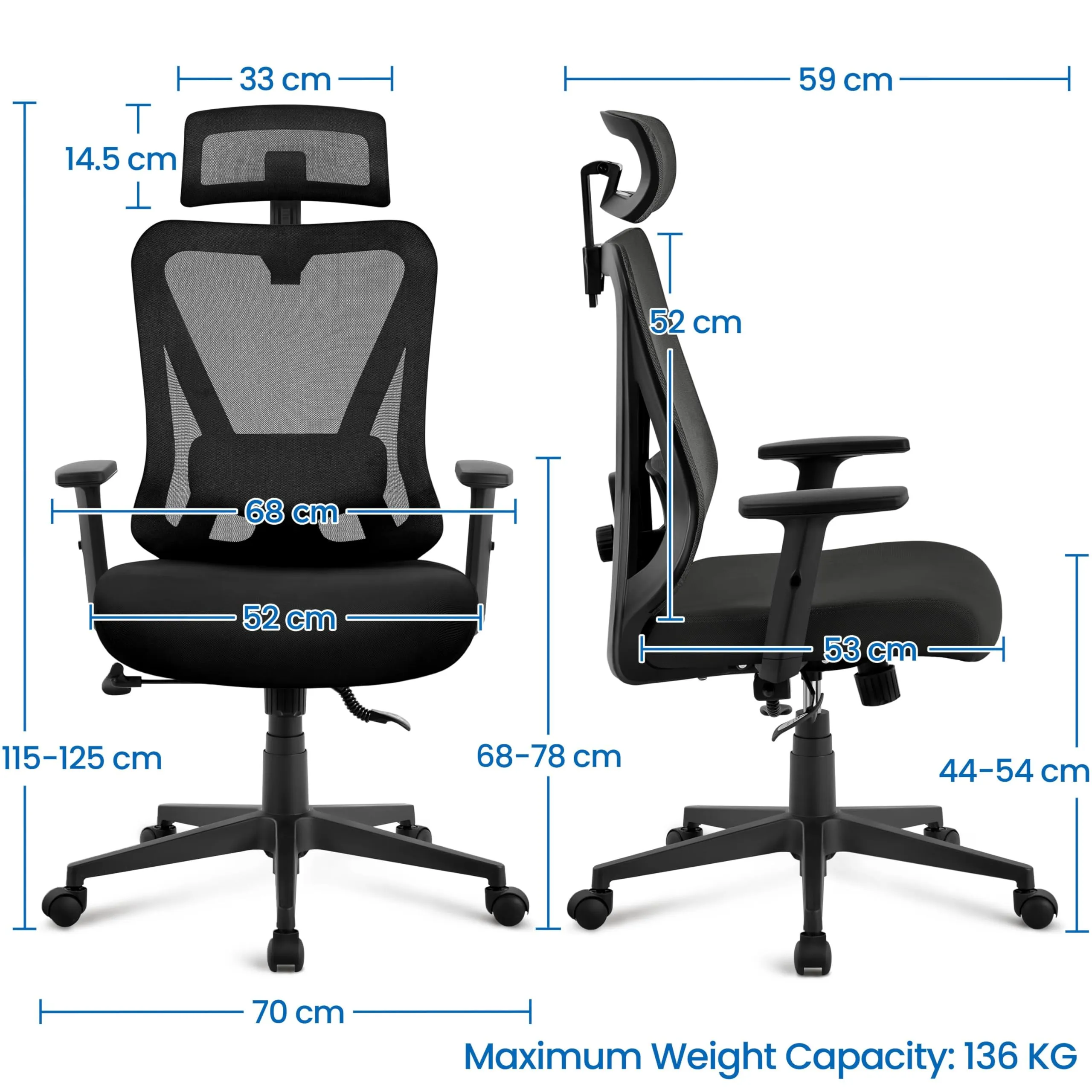 Yaheetech Sedia da Ufficio Ergonomica Lombare, Reclinabile e Bloccabile, Nero - immagine 3