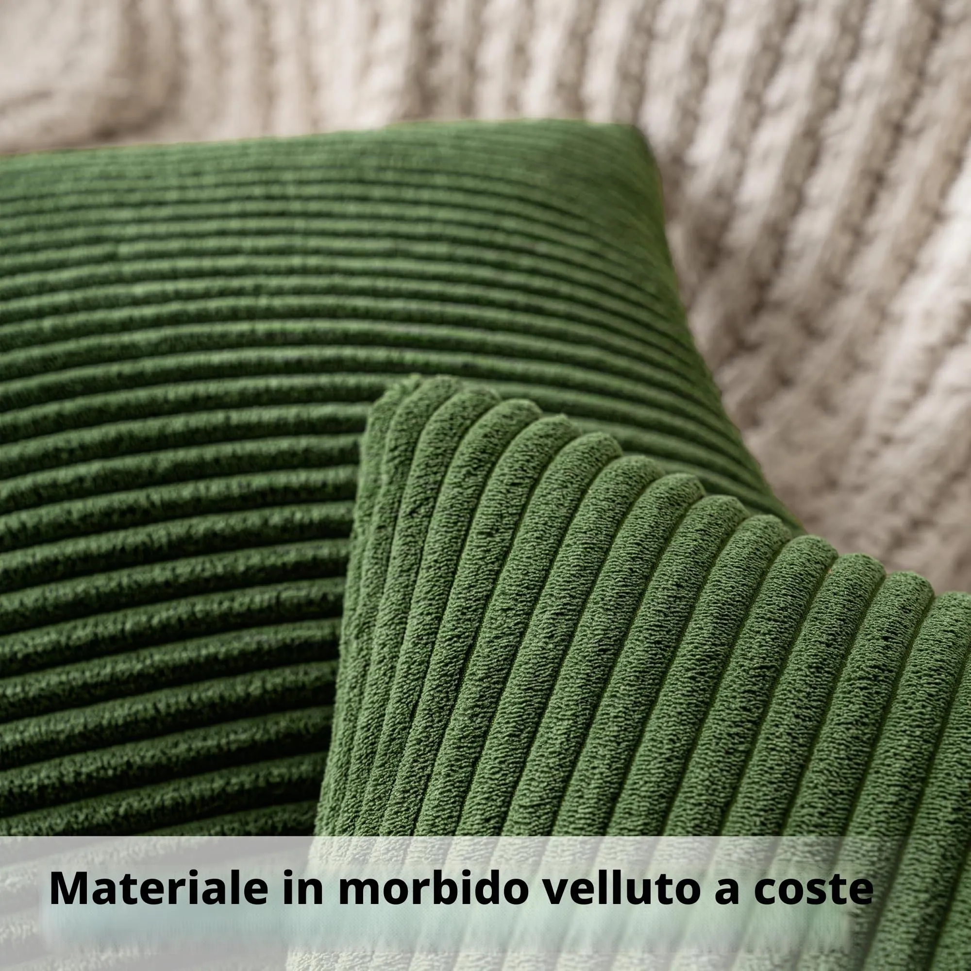 MIULEE Copricuscini in Velluto a Coste, 60x60cm, Verde Matcha, Set da 2 Pezzi - immagine 2