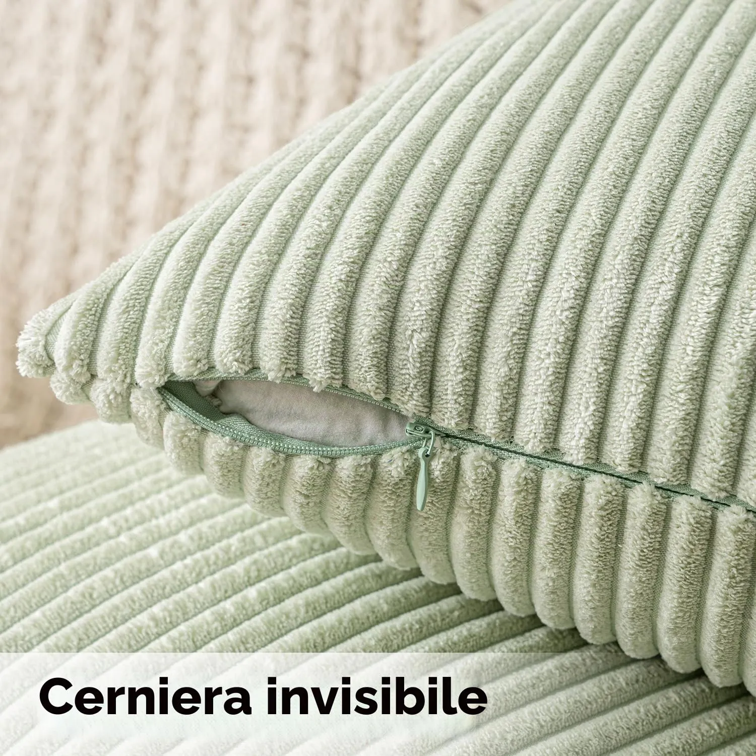 MIULEE Copricuscini in Velluto a Coste, 40x40cm, Verde Chiaro, Set da 2 Pezzi - immagine 3