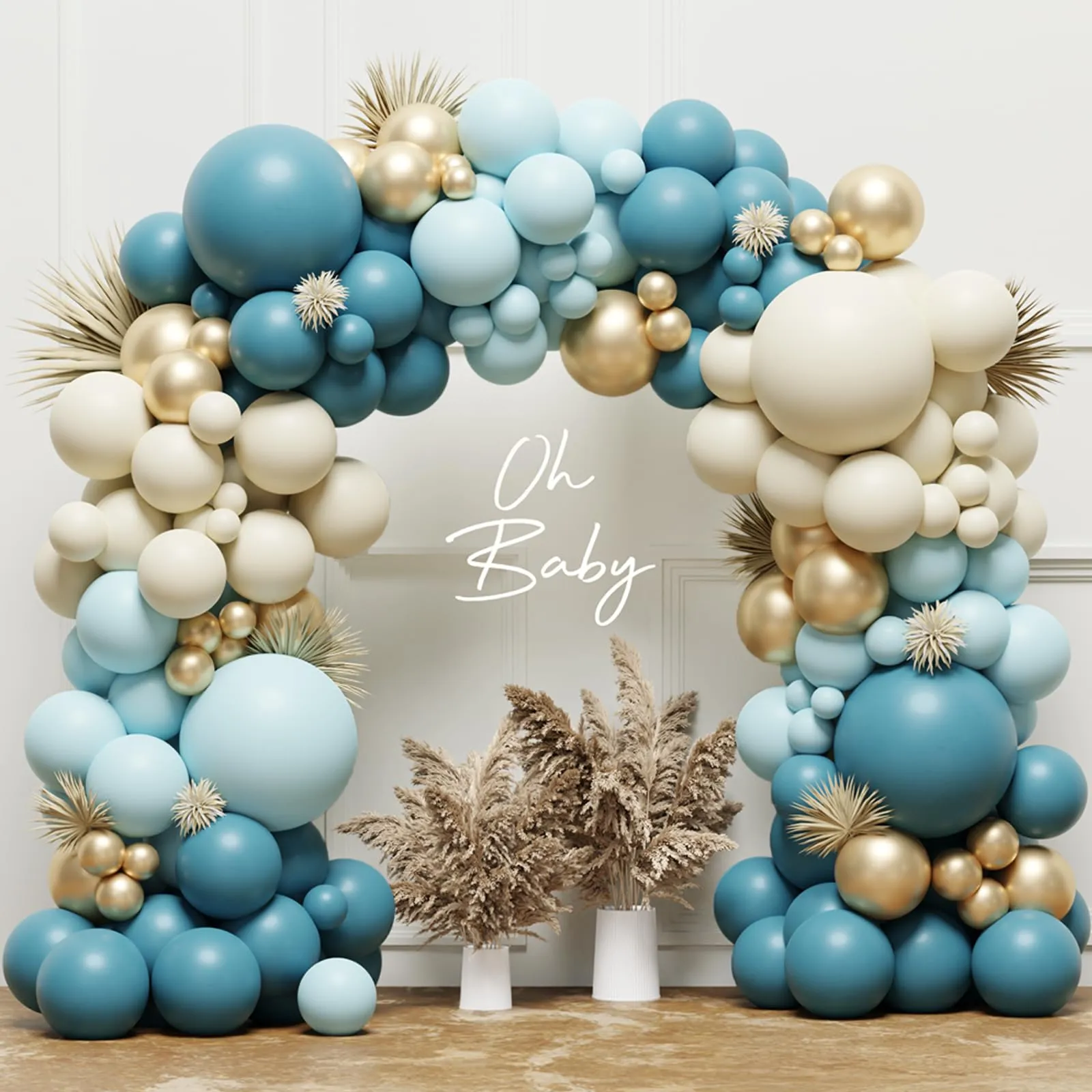 Frigg Kit Arco di Palloncini Blu, Oro e Bianco Sabbia per Baby Shower, Compleanno e Battesimo - immagine 1