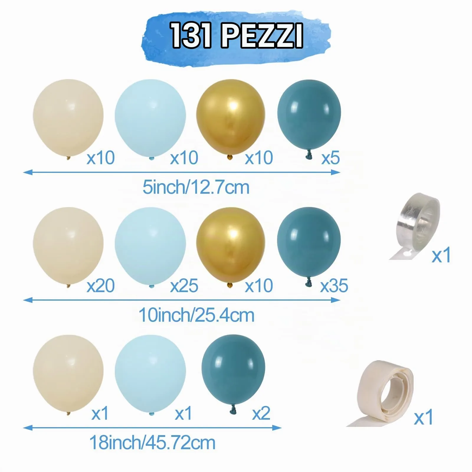Frigg Kit Arco di Palloncini Blu, Oro e Bianco Sabbia per Baby Shower, Compleanno e Battesimo - immagine 2