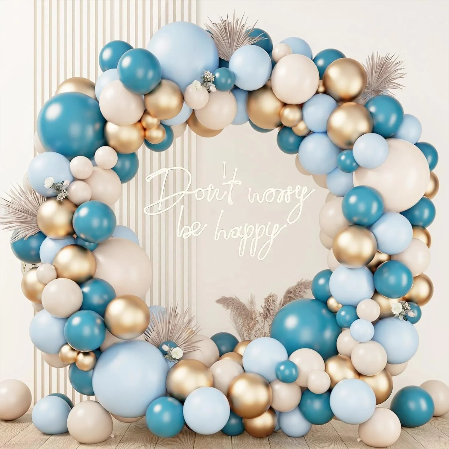 Frigg Kit Arco di Palloncini Blu, Oro e Bianco Sabbia per Baby Shower, Compleanno e Battesimo - immagine 3